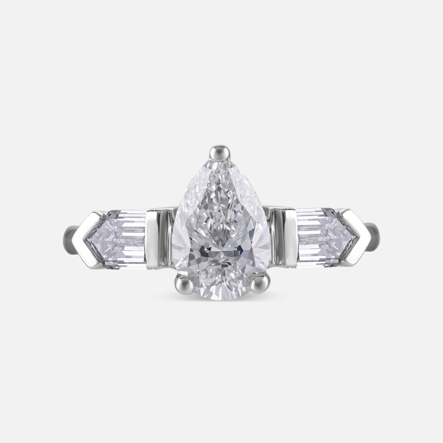 Pear & Baguette Cut 1.01 Carat & 0.74 Carat Lab Grown Solitaire Diamond Ring in White Gold | SKU : 0019512297