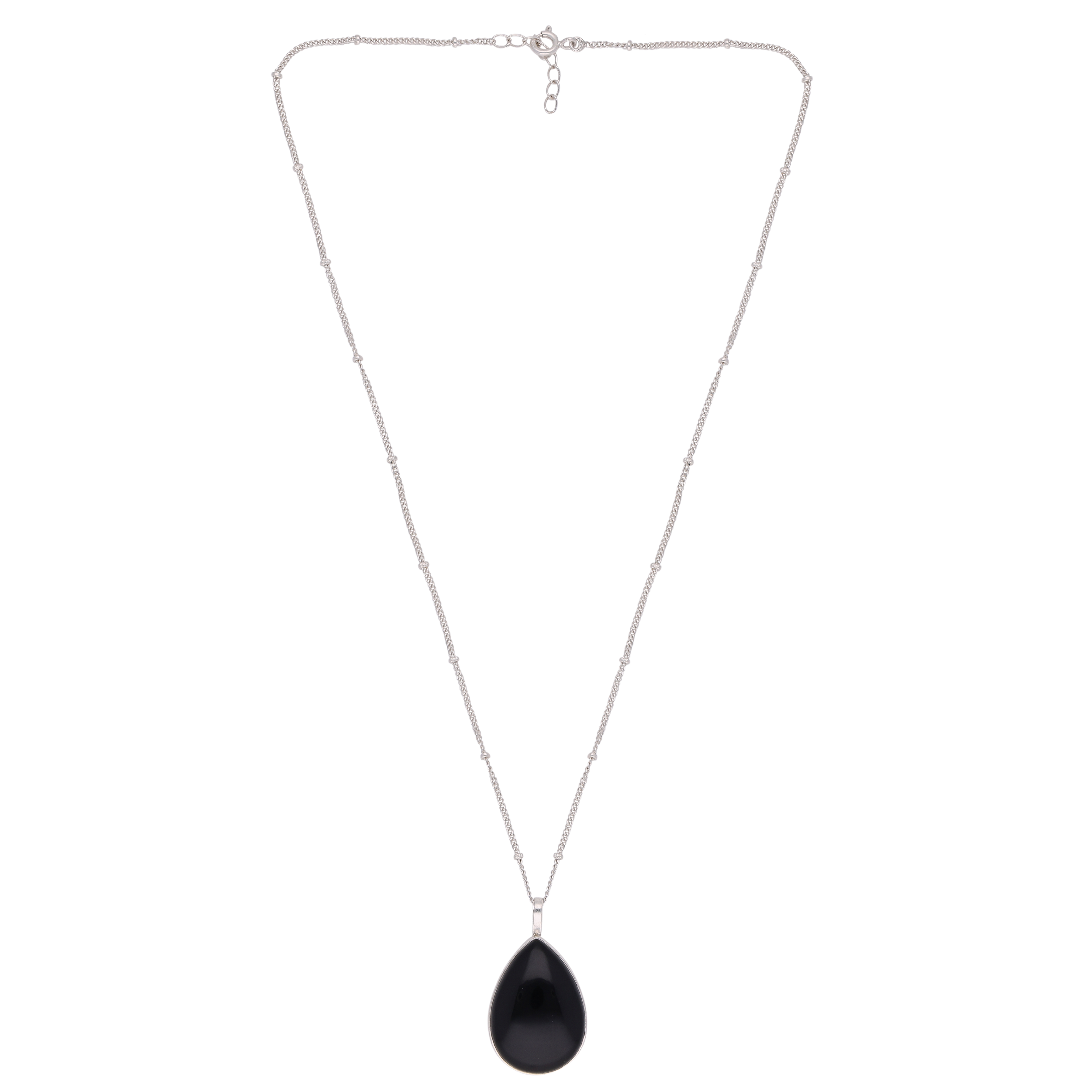 Sleek Onyx Oval Pendant on Sterling Silver Beaded Chain | SKU: 0019585963, 0019585888, 0019585895, 0019585949