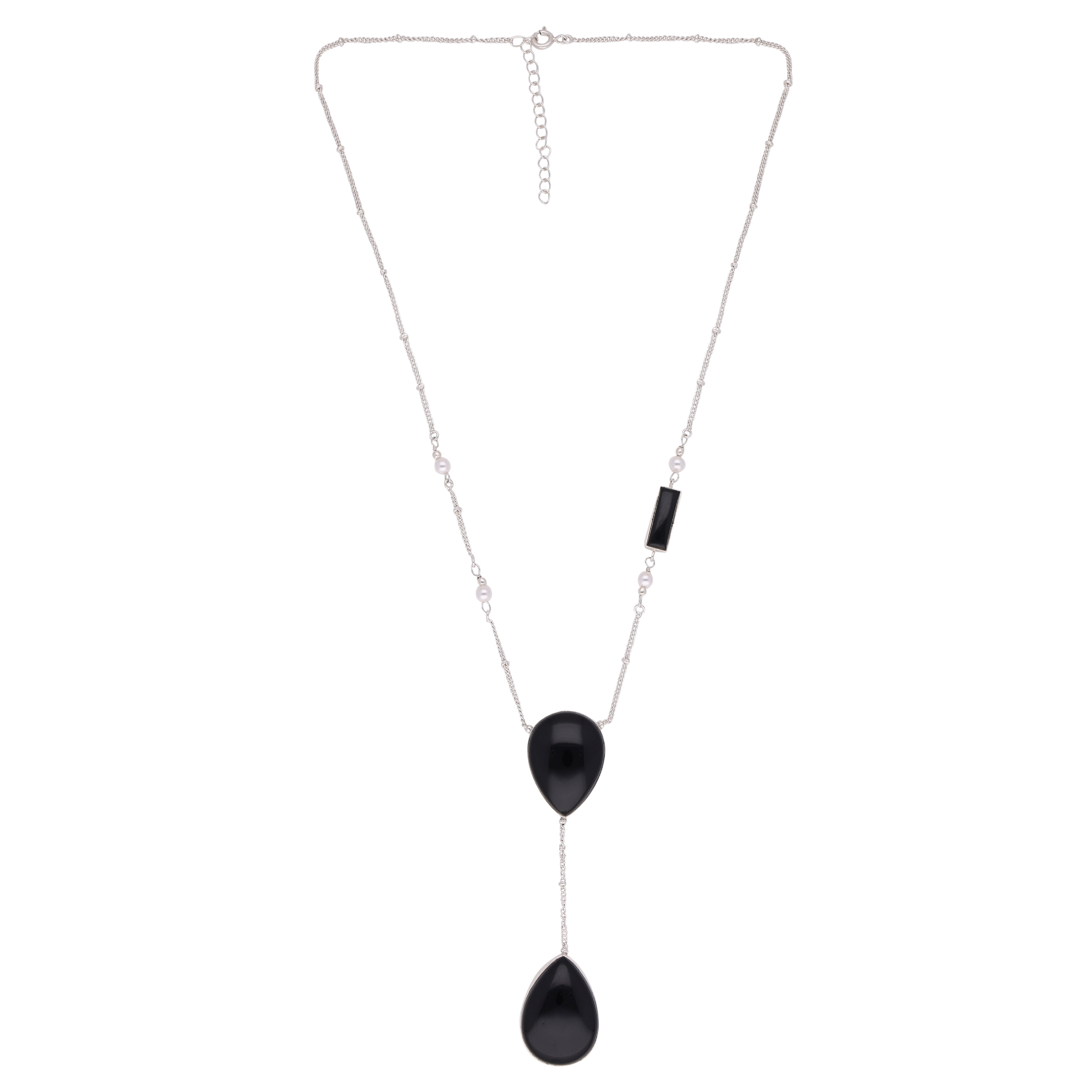 "Sophisticated Onyx Teardrop and Sterling Silver Beaded Necklace | SKU: 0019586106, 0019585970, 0019586069, 0019586083