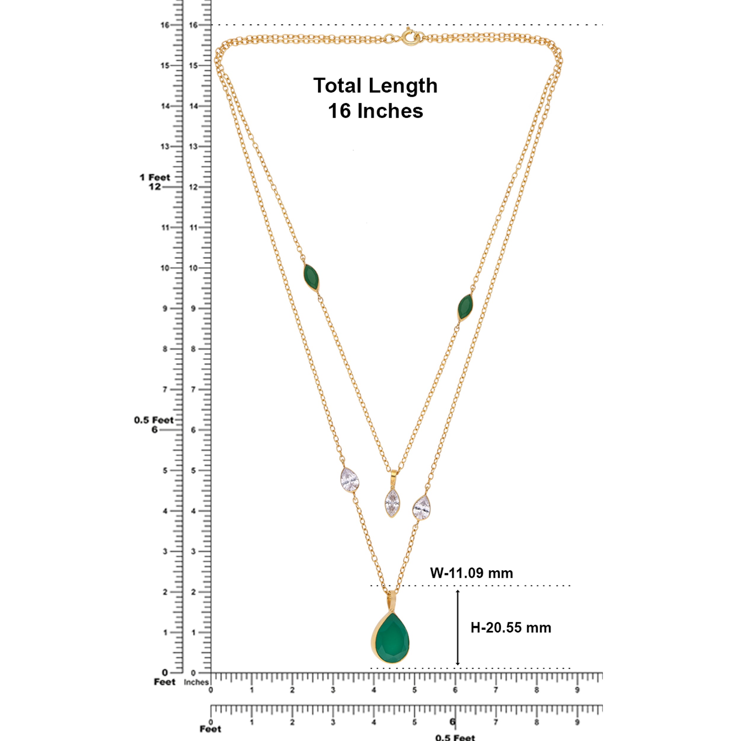 Dual-Strand Gold Necklace Emerald Silver Pendant | SKU: 0019586359, 0019586373, 0019586298, 0019586311, 0019586328, 0019586335, 0019586342, 0019586304, 0019586366, 0019586380