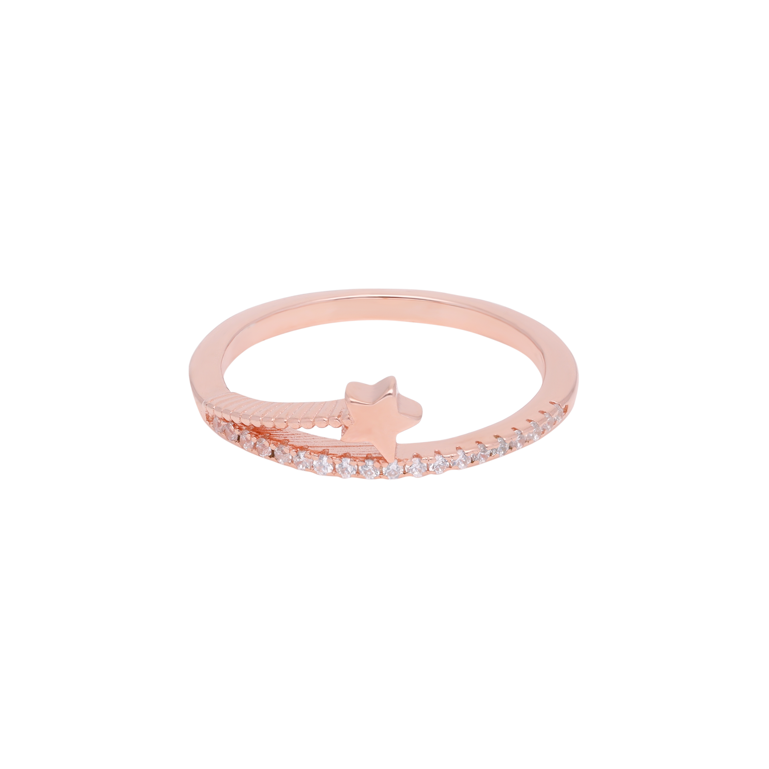 Starry Nights: Sterling Silver Band Ring with Rose Gold Star Design | SKU : 0019799124, 0019799070, 0019799100, 0019799056, 0019799063, 0019799049, 0019799087, 0019799117, 0019799094