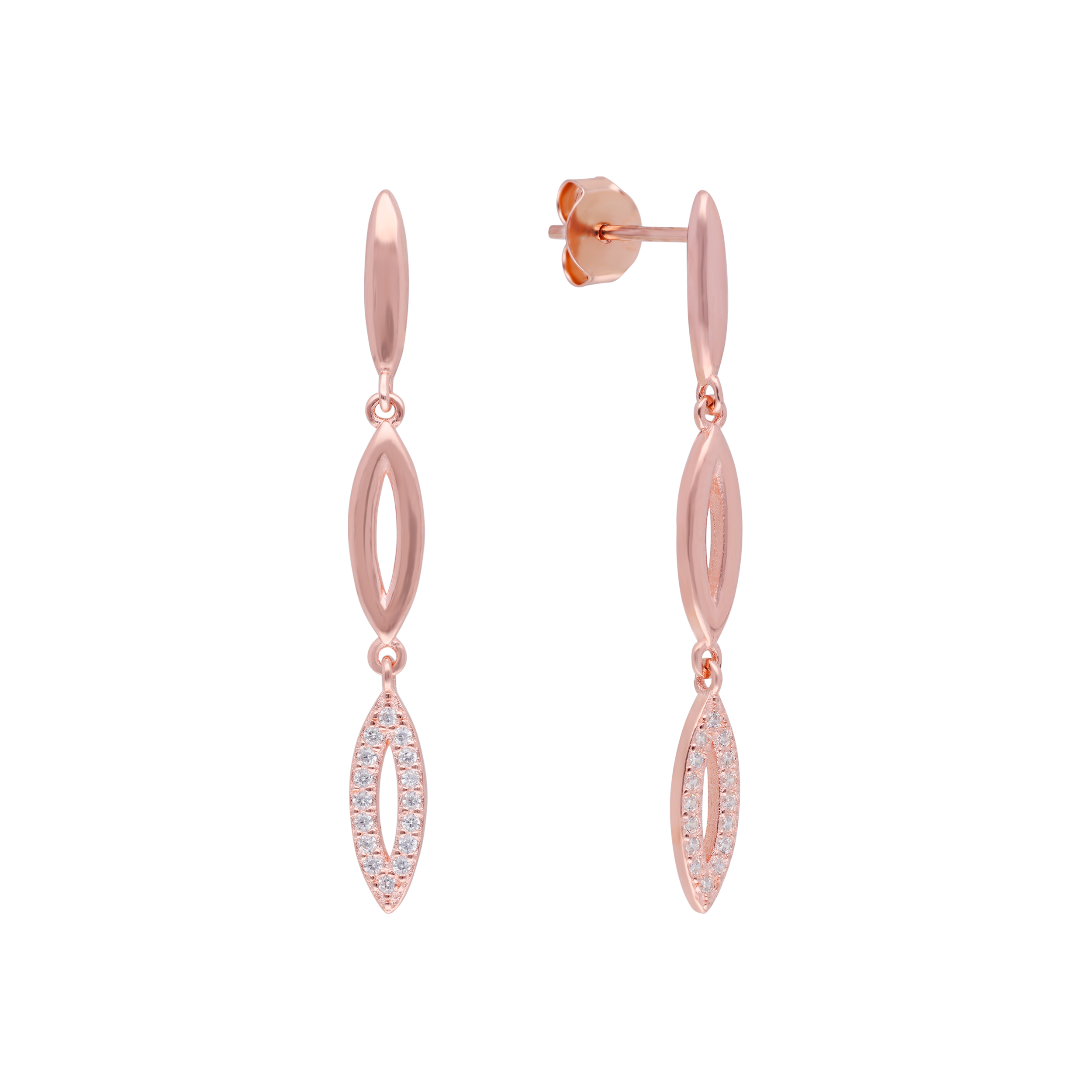 Radiant Elegance: Rose Gold Long Ear Drops with Cubic Zirconia Accents | SKU : 0019799384, 0019799353, 0019799360