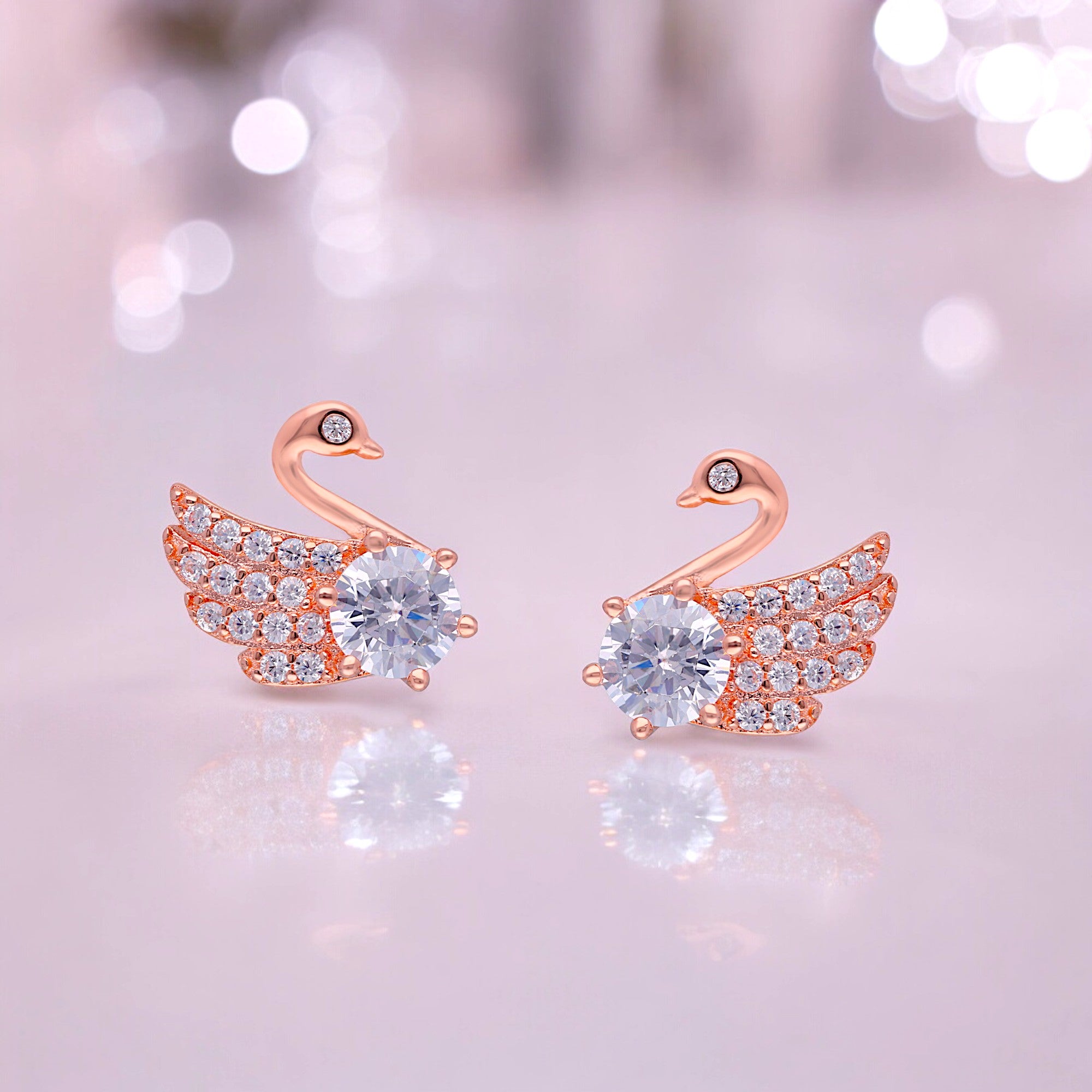 Swan Elegance: Solitaire Setting Cubic Zirconia Earstuds | SKU :  0019806440, 0019799421, 0019799445, 0019799414, 0019799391, 0019799438, 0019799469