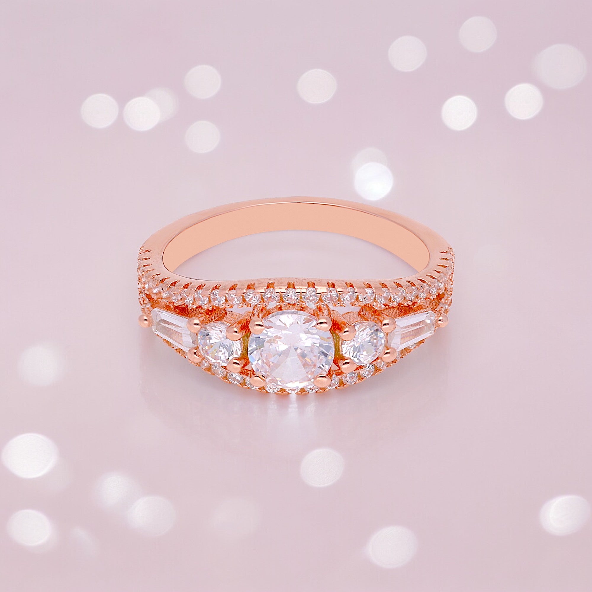 Rose Gold Radiance: Sterling Silver Solitaire Ring | SKU : 0019808598, 0019808581
