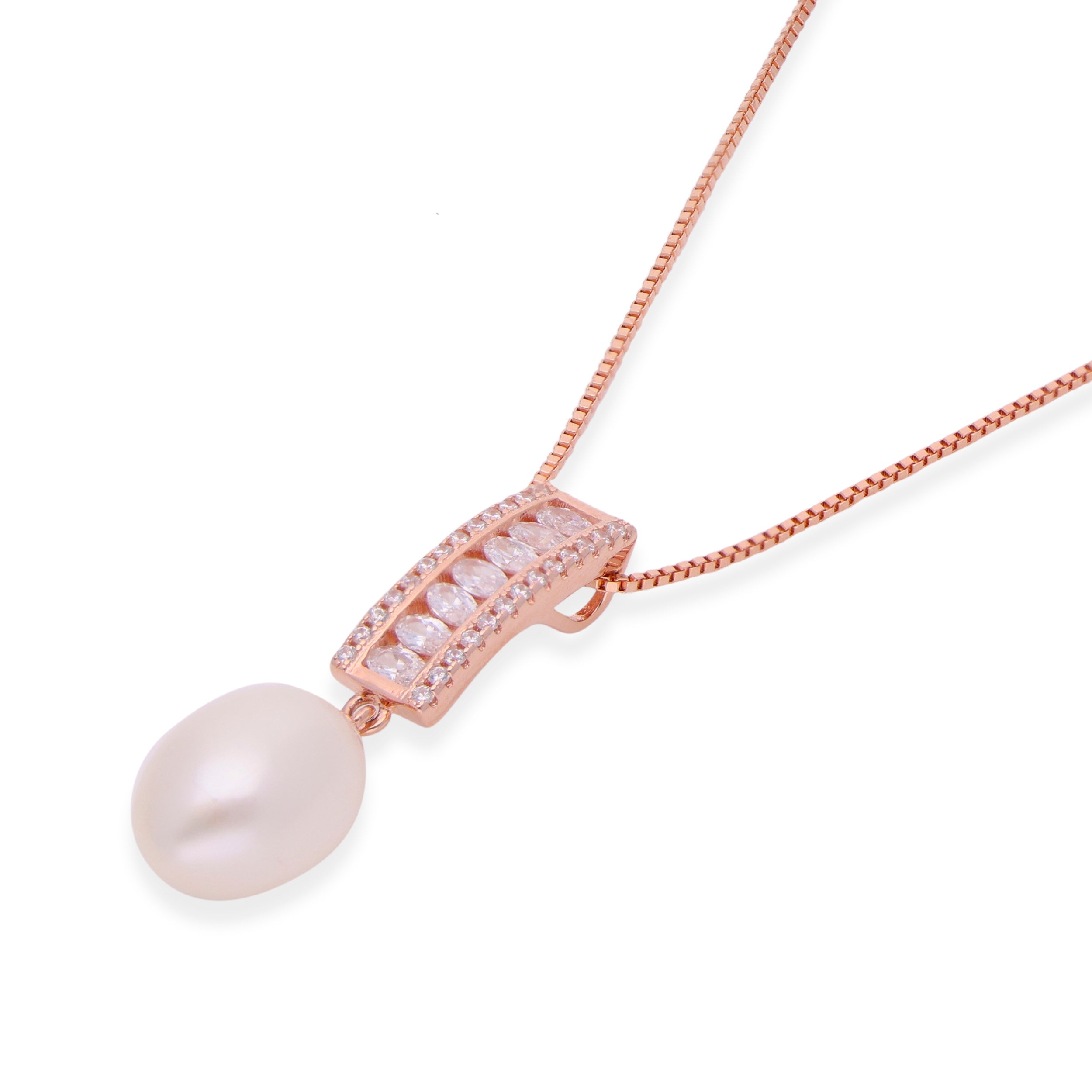 Ethereal Elegance: Fancy Pendant Chain with Cubic Zirconia and Pearl Drop | SKU : 0019884059, 0019884035, 0003115398