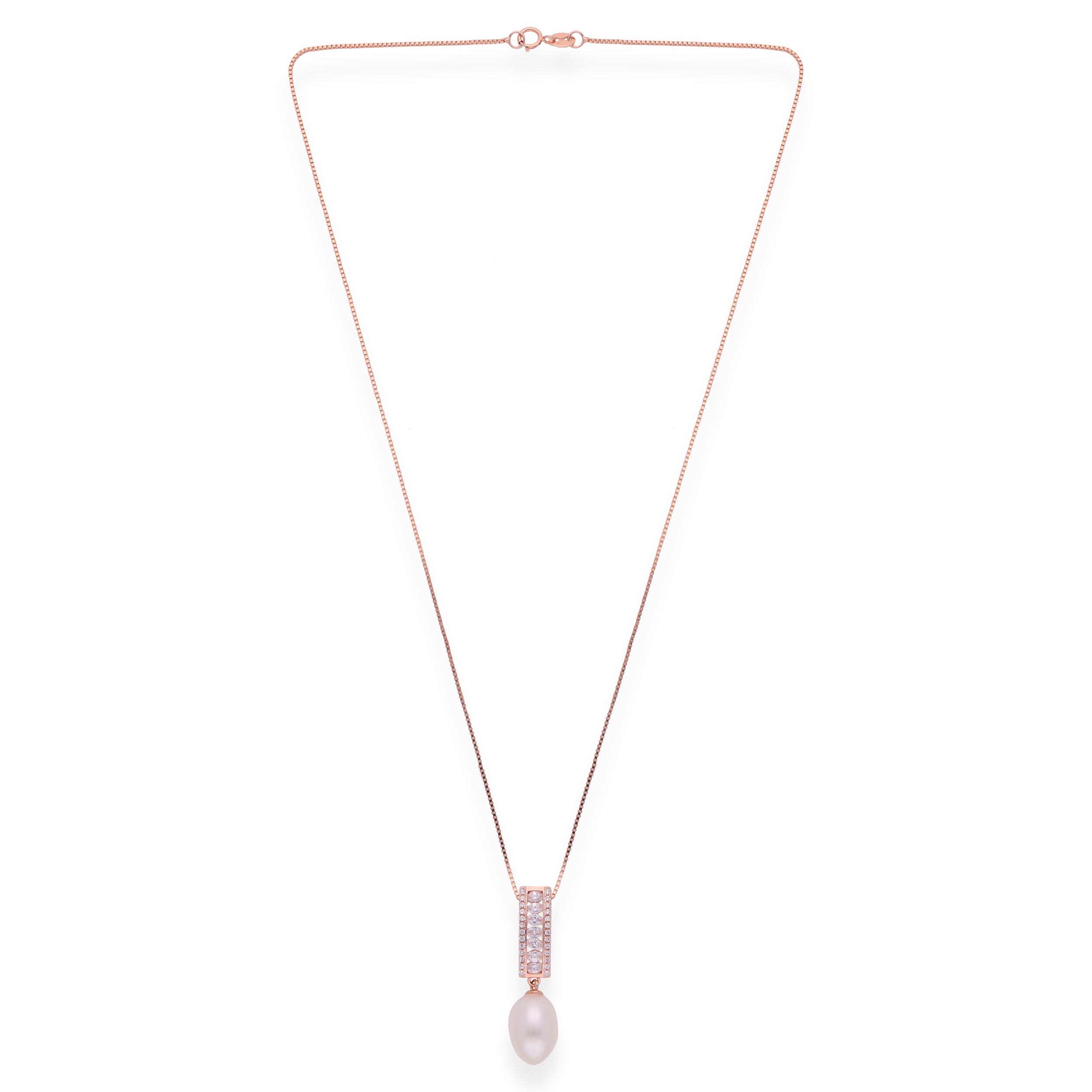 Ethereal Elegance: Fancy Pendant Chain with Cubic Zirconia and Pearl Drop | SKU : 0019884059, 0019884035, 0003115398