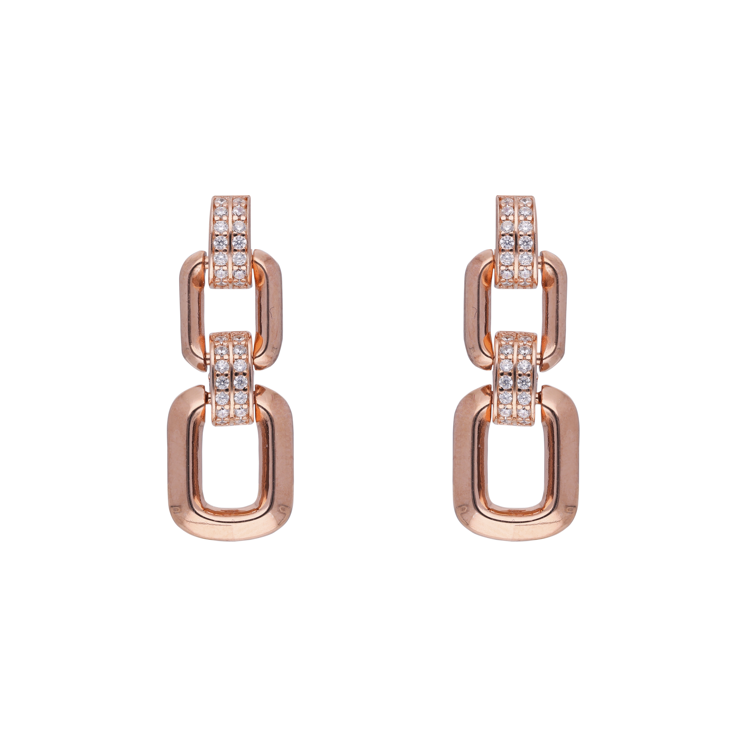 Chic Interlinked Rectangle Rose Gold Eardrops with Cubic Zirconia Accents | SKU : 0019889016, 0019889030, 0003111949 , 0003112007, 0003111963