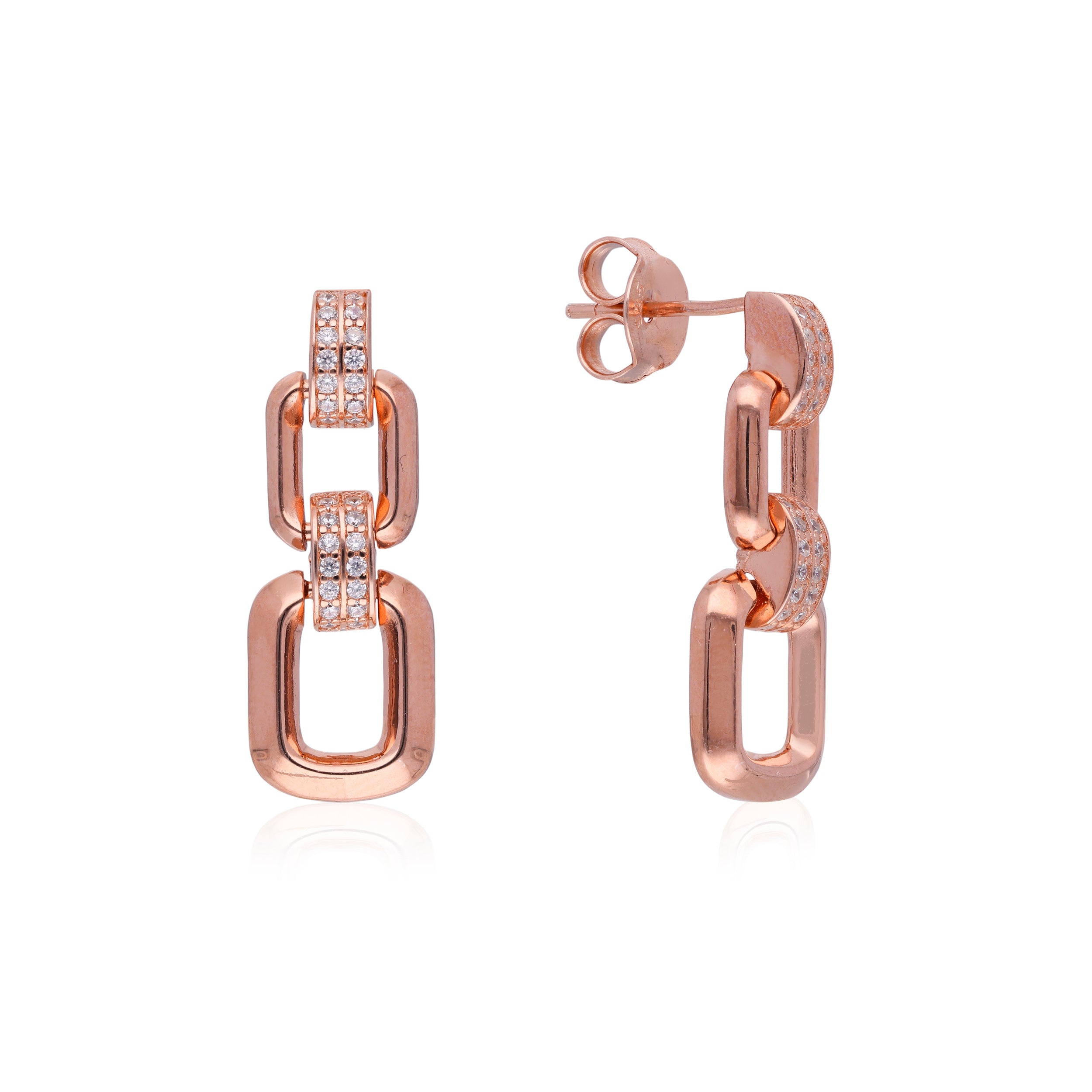 Chic Interlinked Rectangle Rose Gold Eardrops with Cubic Zirconia Accents | SKU : 0019889016, 0019889030, 0003111949 , 0003112007, 0003111963