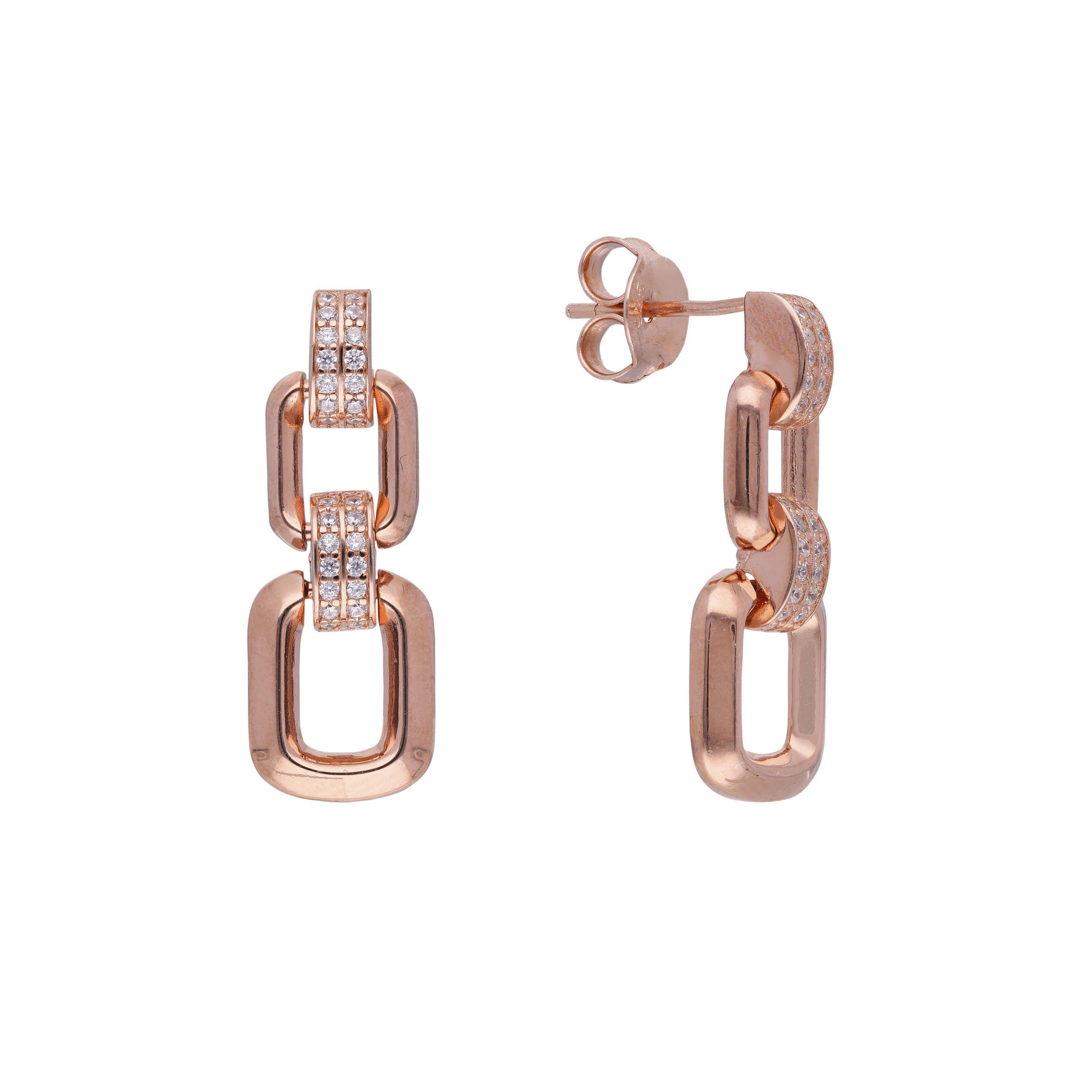 Chic Interlinked Rectangle Rose Gold Eardrops with Cubic Zirconia Accents | SKU : 0019889016, 0019889030, 0003111949 , 0003112007, 0003111963