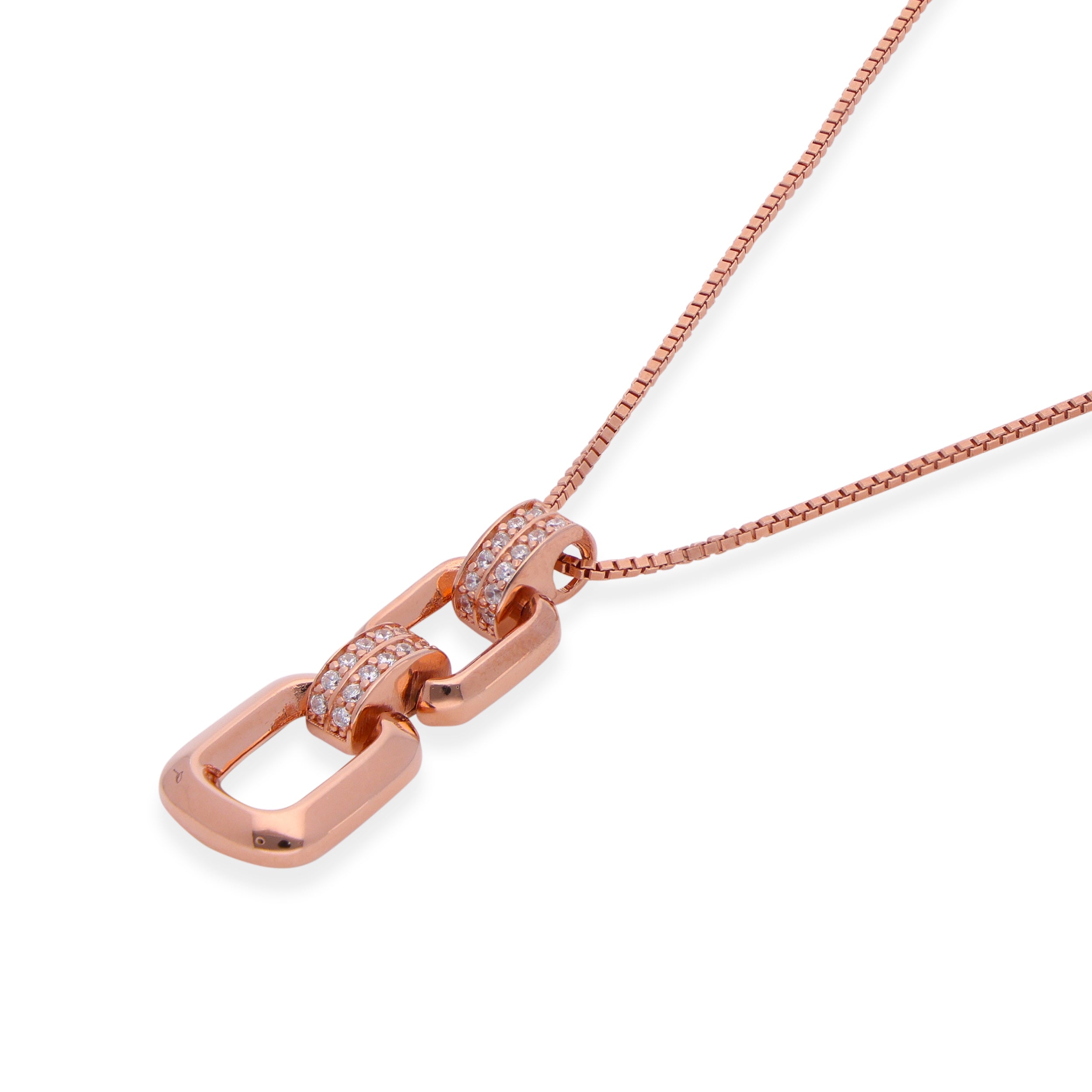 Radiant Rose Gold Interlinked Rectangle Pendant with Cubic Zirconia Accents | SKU : 0019889054, 0019889078, 0003111970 , 0003111932, 0003112014