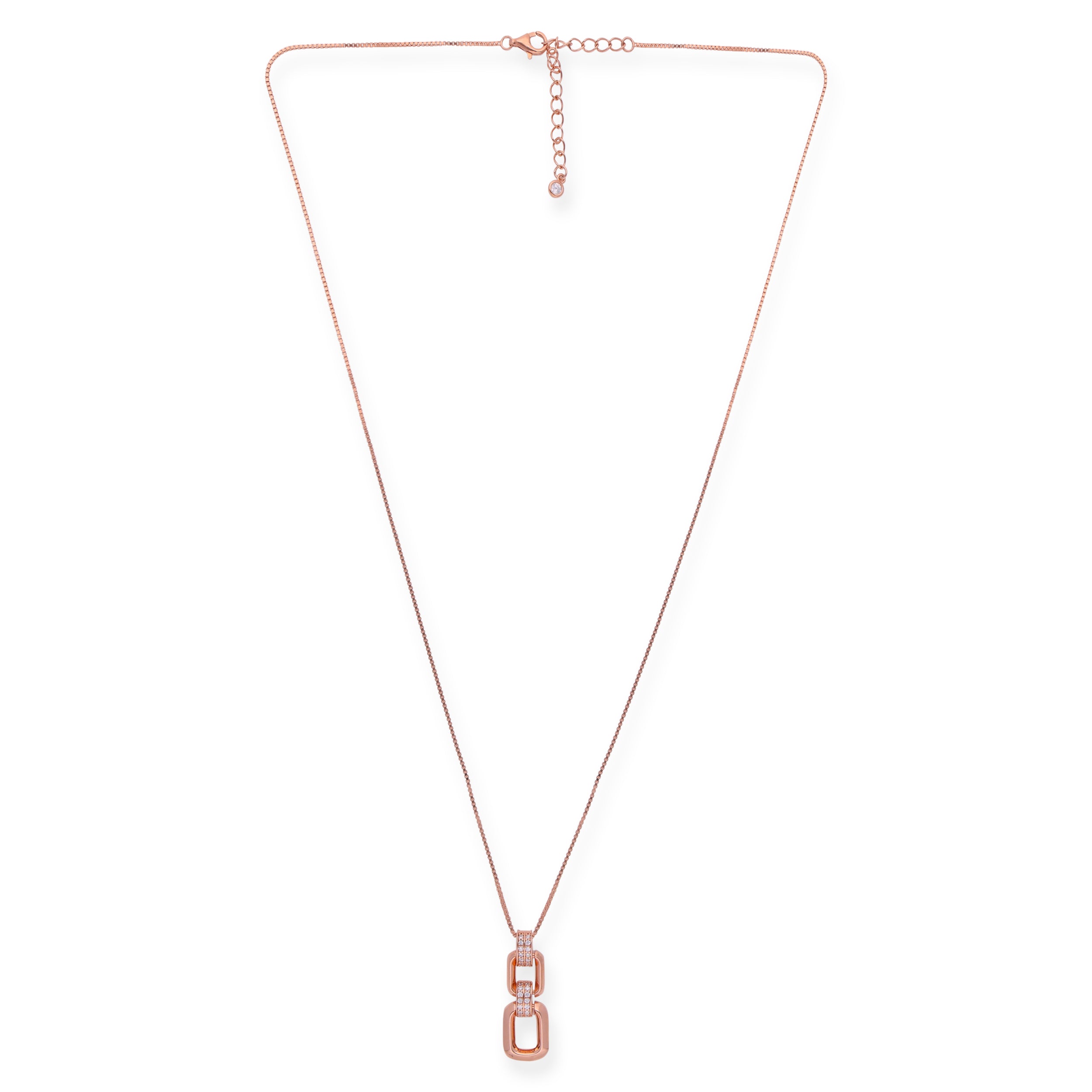 Radiant Rose Gold Interlinked Rectangle Pendant with Cubic Zirconia Accents | SKU : 0019889054, 0019889078, 0003111970 , 0003111932, 0003112014