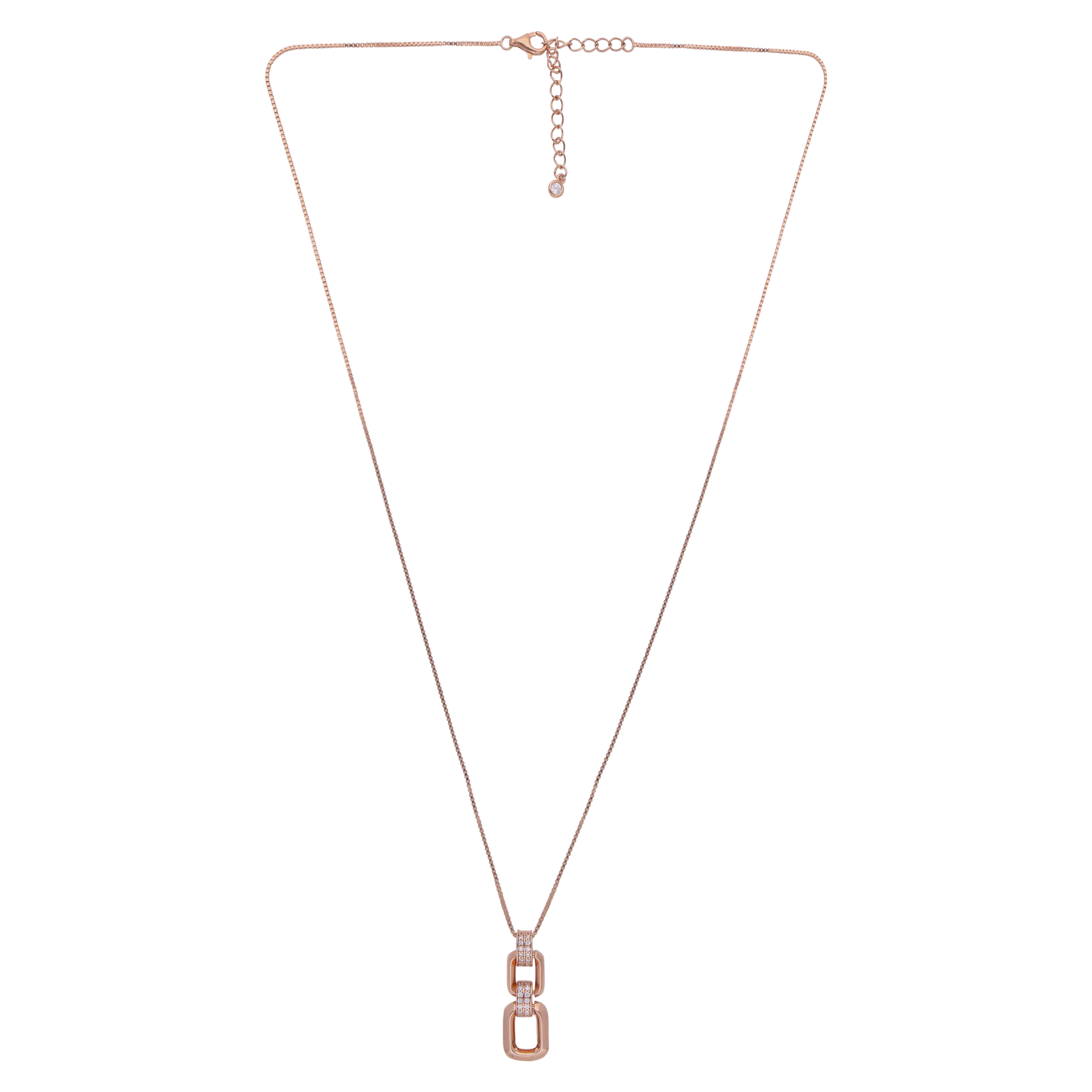 Radiant Rose Gold Interlinked Rectangle Pendant with Cubic Zirconia Accents | SKU : 0019889054, 0019889078