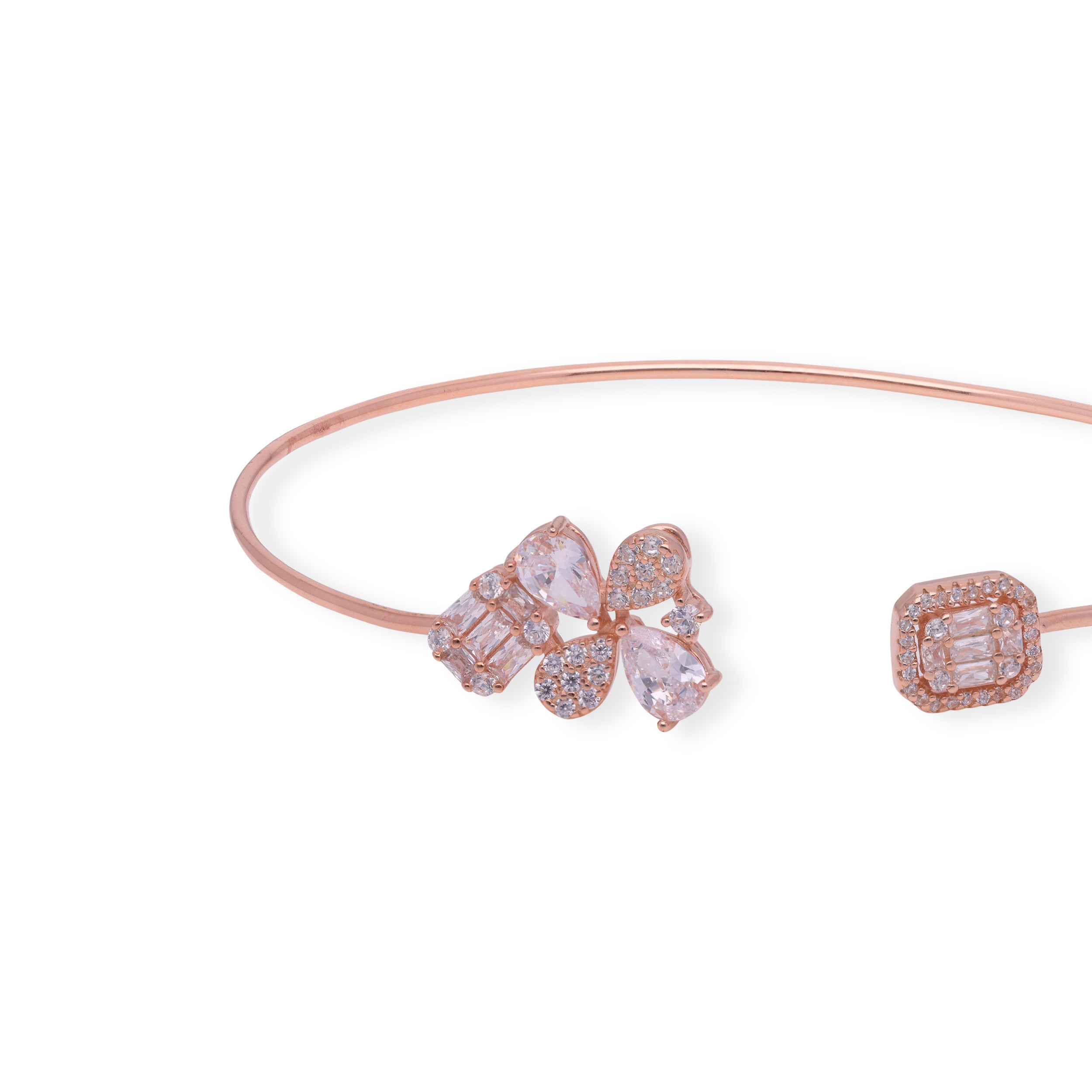 Elegant Rose Glow: Open Oval Sterling Silver Bracelet with Cubic Zirconia in Rose Gold | SKU : 0019889108, 0019889092, 0003111819