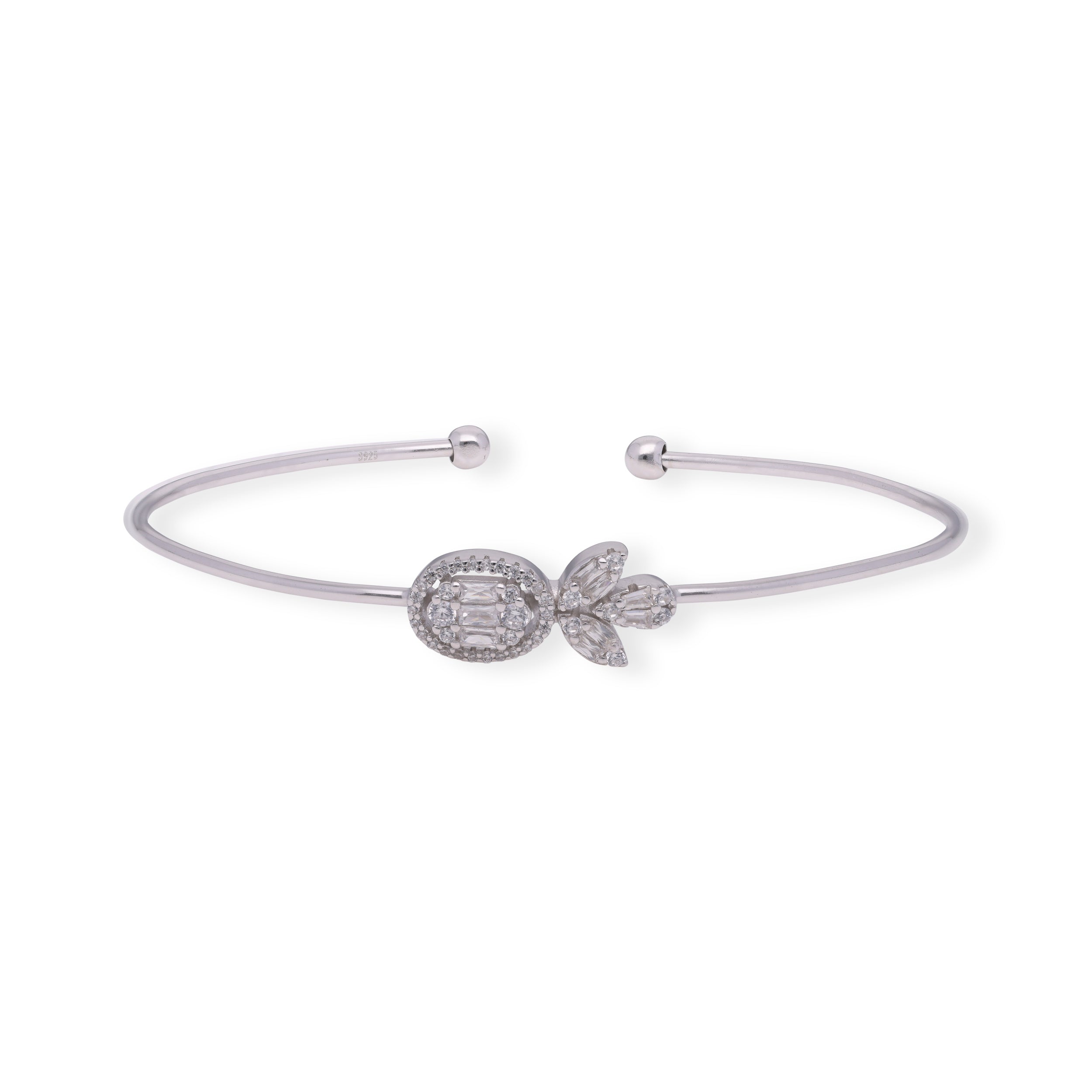 Timeless Sparkle: Sterling Silver Open Oval Bracelet with Cubic Zirconia | SKU : 0019889115, 0003111918