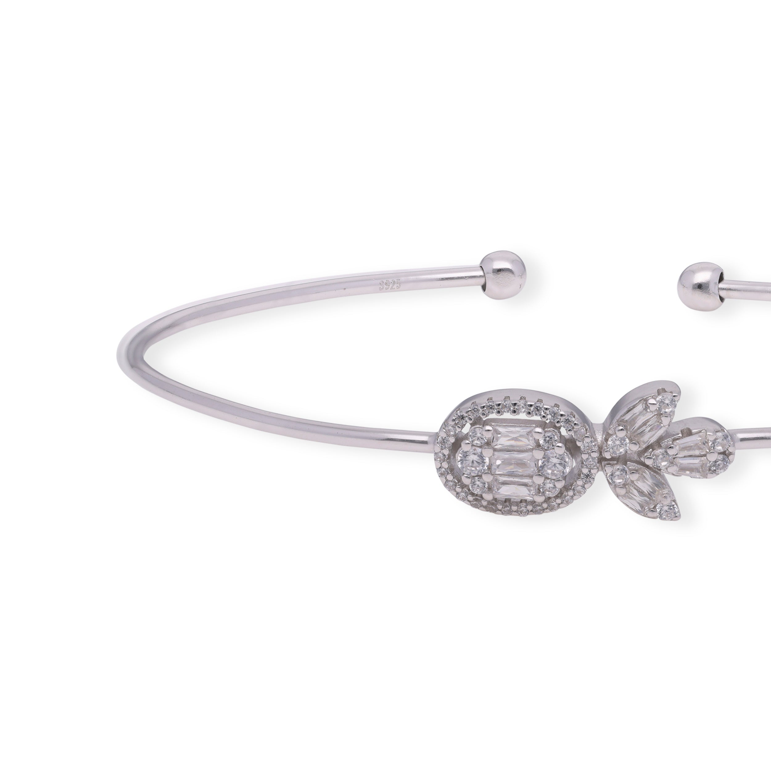 Timeless Sparkle: Sterling Silver Open Oval Bracelet with Cubic Zirconia | SKU : 0019889115, 0003111918