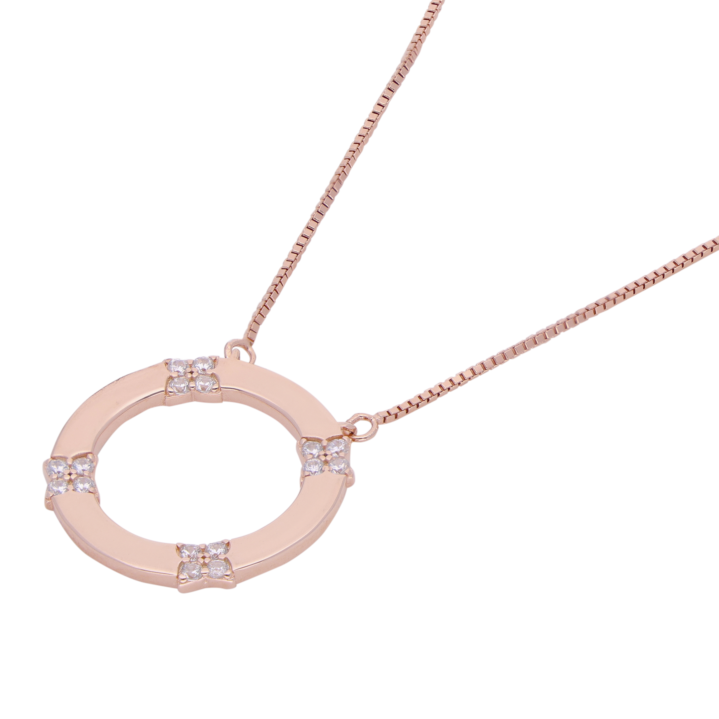 Round Sterling Silver Pendant Necklace with Rose Gold Finish and Cubic Zirconia | SKU : 0003112526, 0003112670, 0003112403, 0003112700, 0003112373 - crash.club by CKC