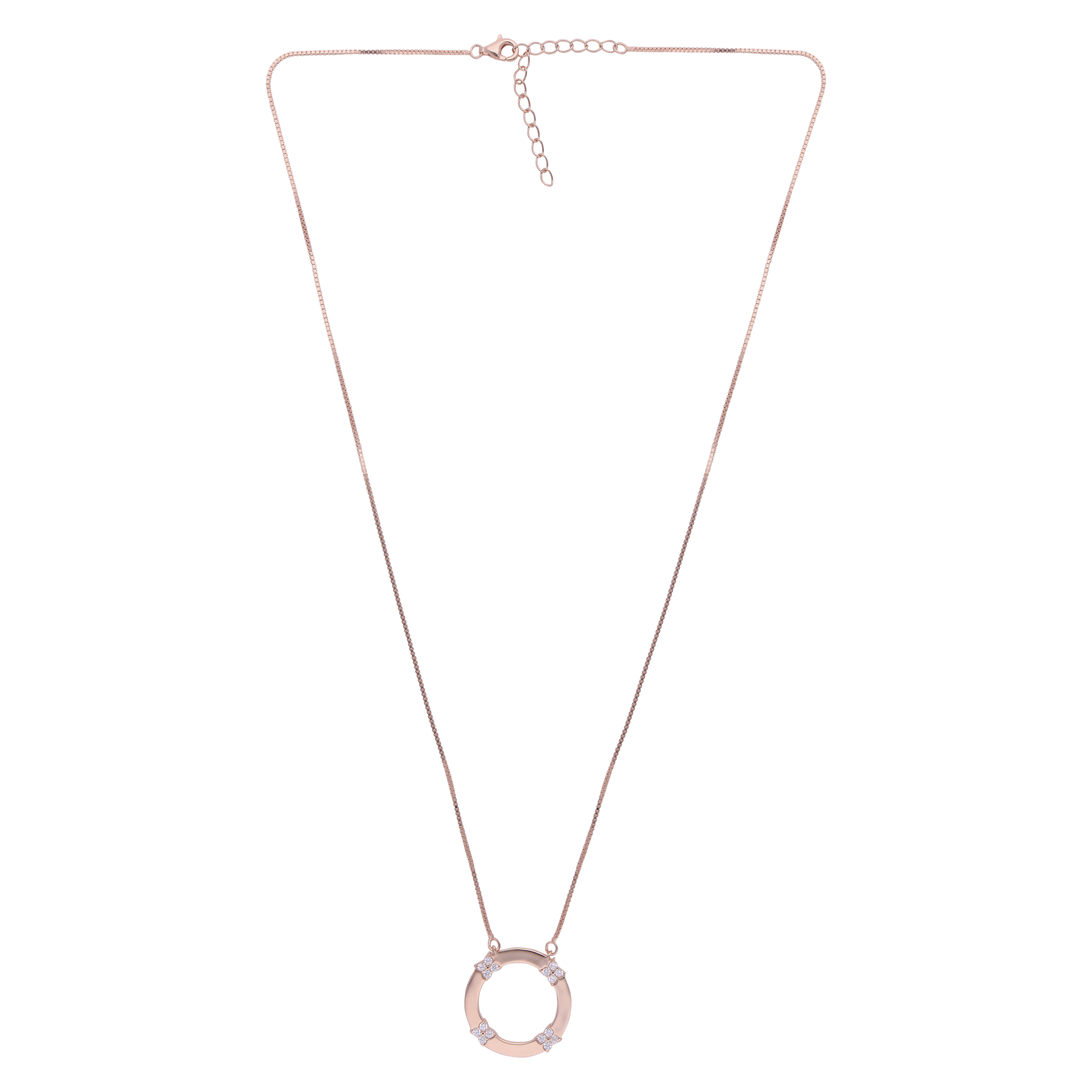 Round Sterling Silver Pendant Necklace with Rose Gold Finish and Cubic Zirconia | SKU : 0003112526, 0003112670, 0003112403, 0003112700, 0003112373 - crash.club by CKC