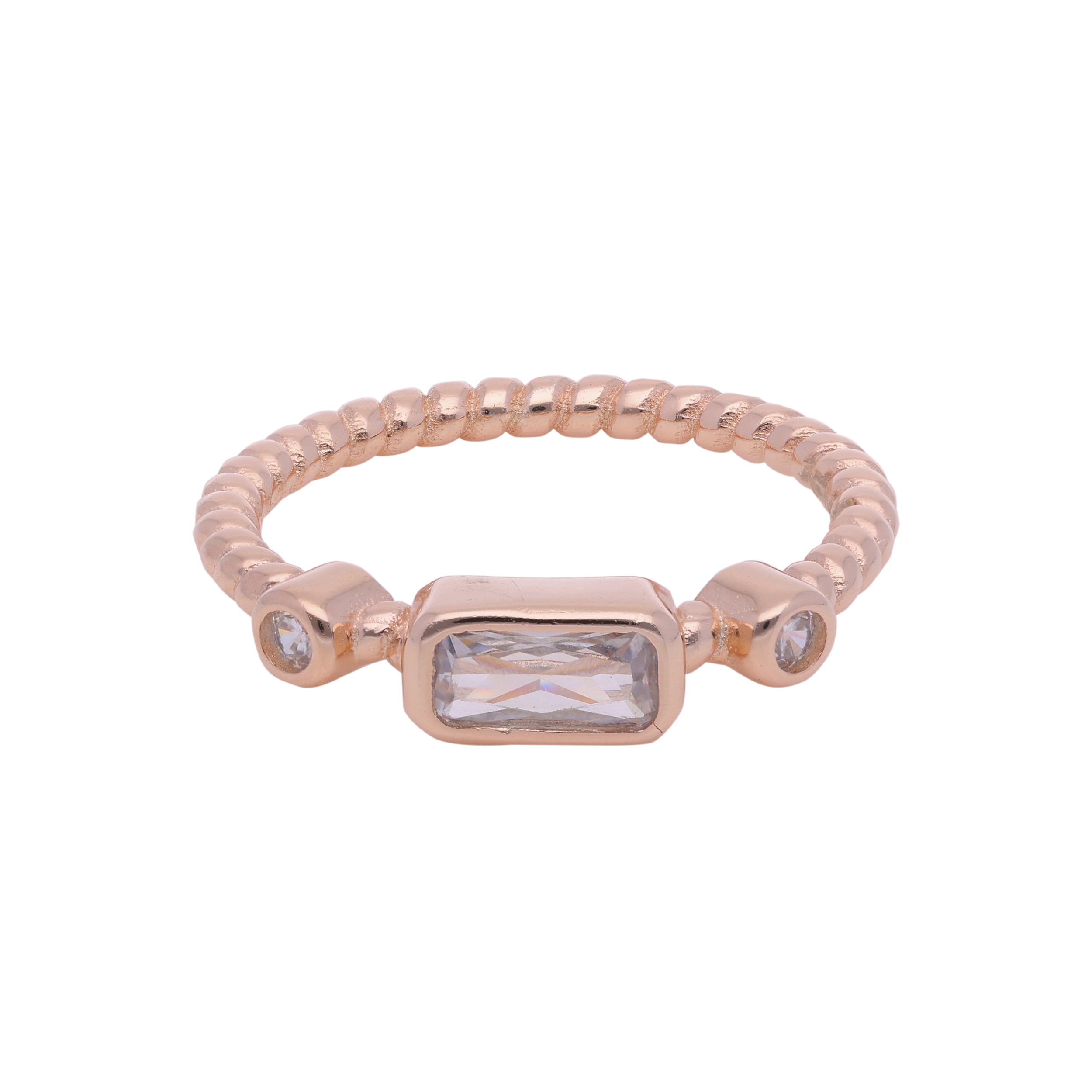Elegant Rose: Sterling Silver Ring with Cubic Zirconia in Rose Gold | SKU : 0019890647, 0019890791