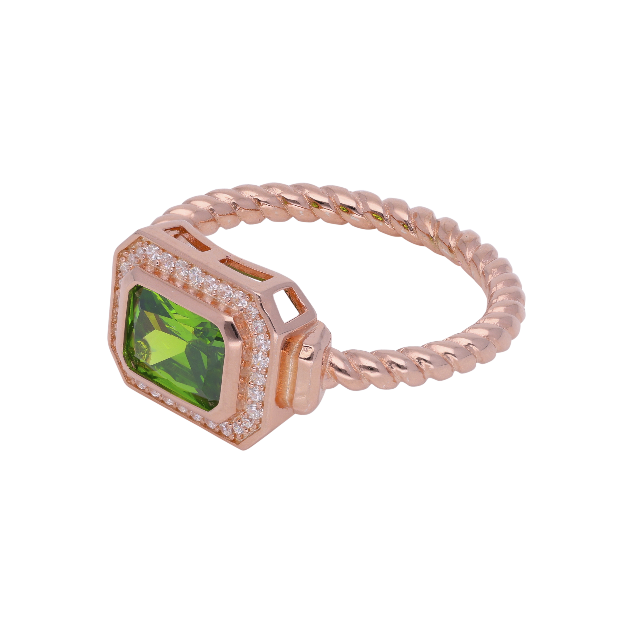 Emerald Elegance: Sterling Silver Rose Gold Ring | SKU : 0019890777