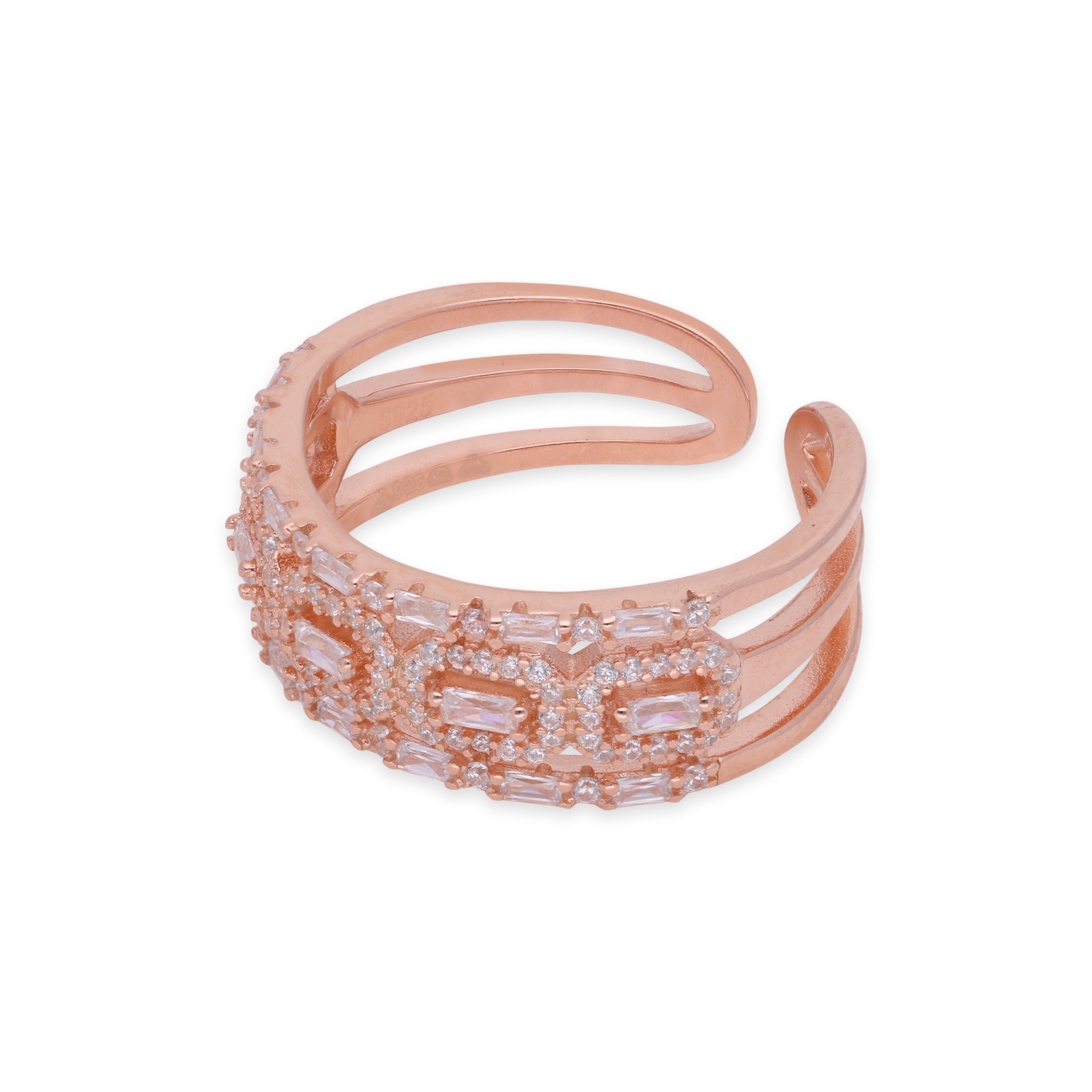 Elegance Refined: Sterling Silver Open Ring with Rose Gold Accents and Cubic Zirconia Embellishments | SKU : 0019891477, 0019891460, 0003109014