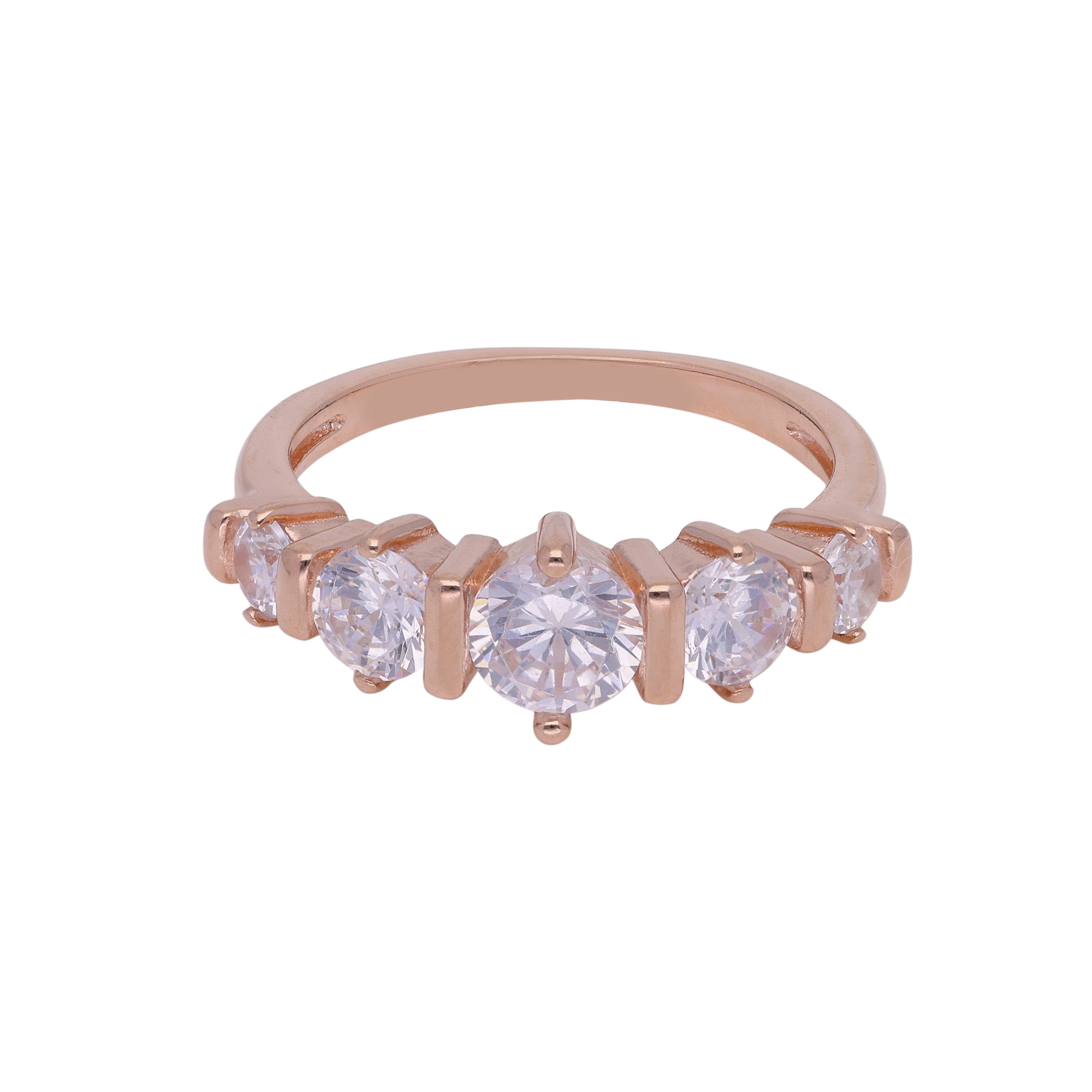 Elegance in Contrast: Sterling Silver Ring with Rose Gold Solitaire Setting | SKU : 0019891989, 0019891972