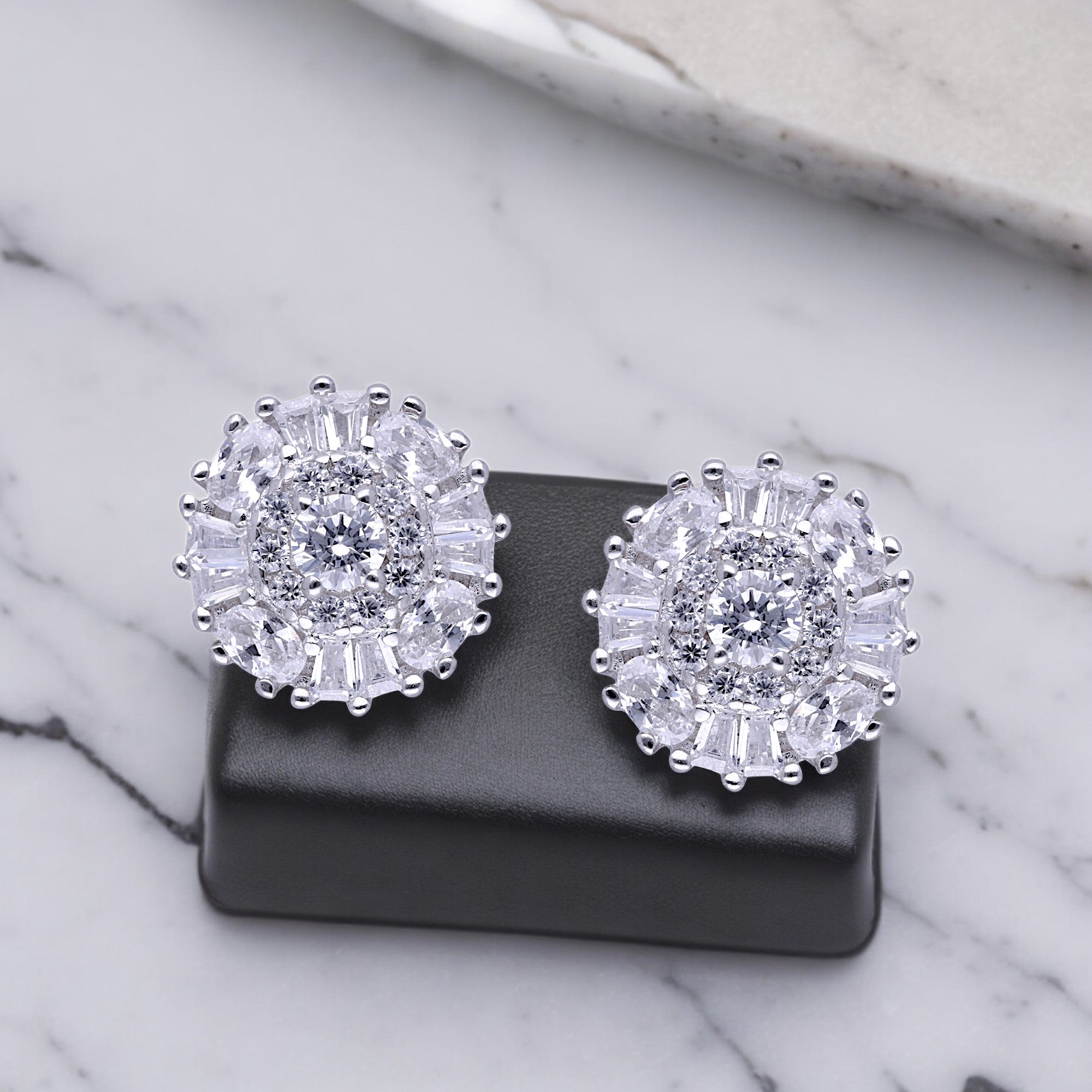 Ethereal Brilliance: Sterling Silver Stud Earrings with Sparkling Cubic Zirconias | SKU : 0019892092, 0019892115, 0019892085