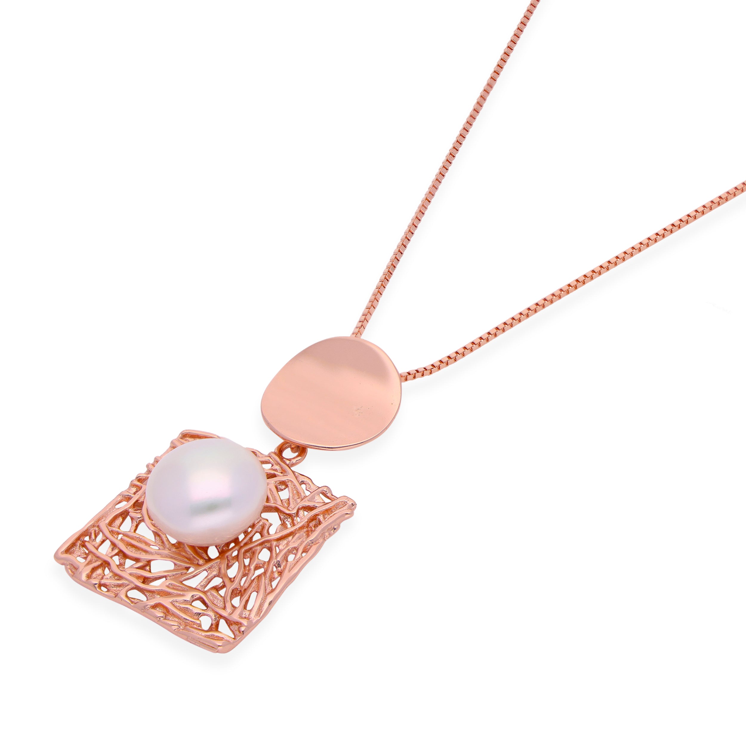 Pearl Radiance: Intricately Designed Sterling Silver Pendant with Rose Gold Polish and Pearl Accent | SKU : 0019892214, 0019892207, 0003110225