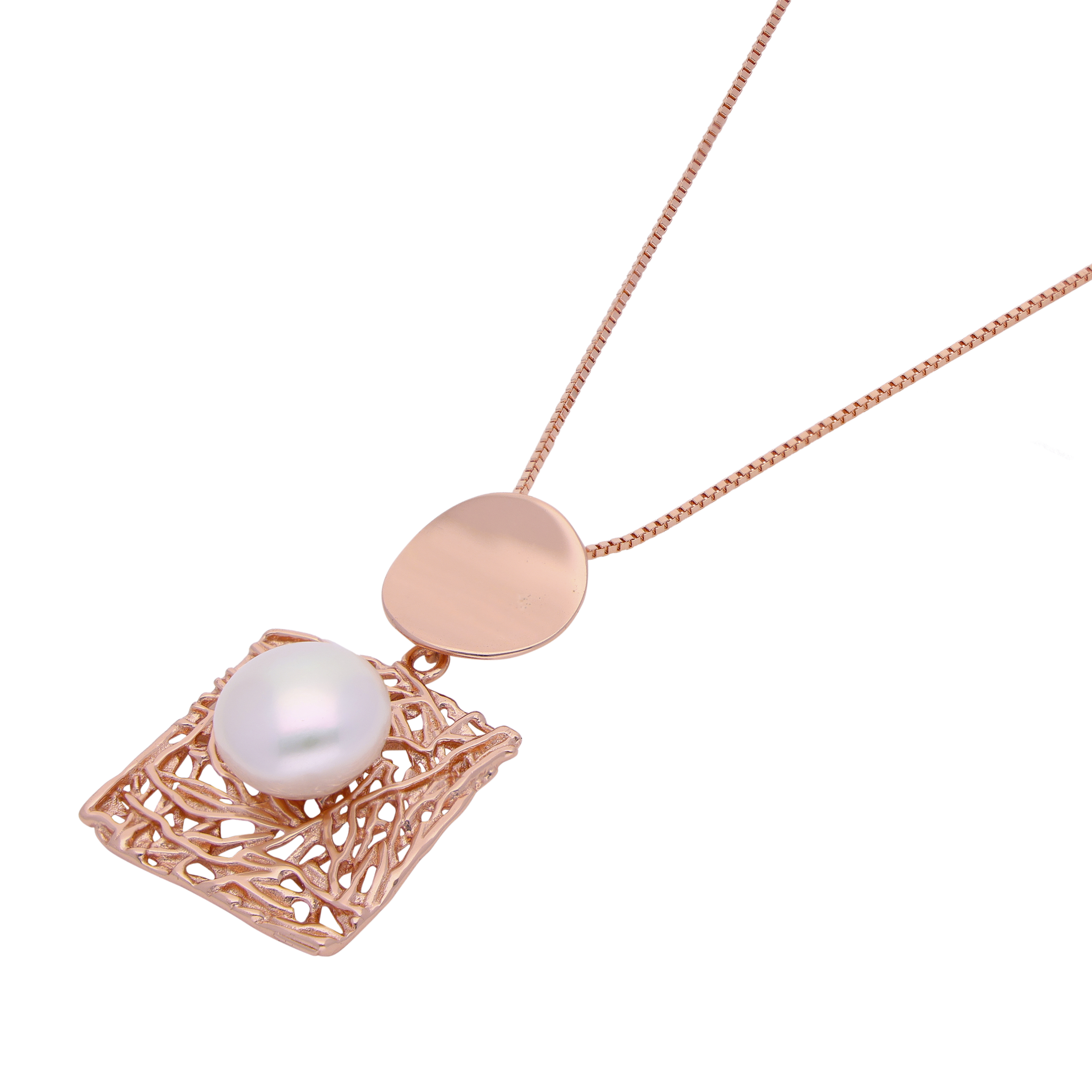 Pearl Radiance: Intricately Designed Sterling Silver Pendant with Rose Gold Polish and Pearl Accent | SKU : 0019892214, 0019892207