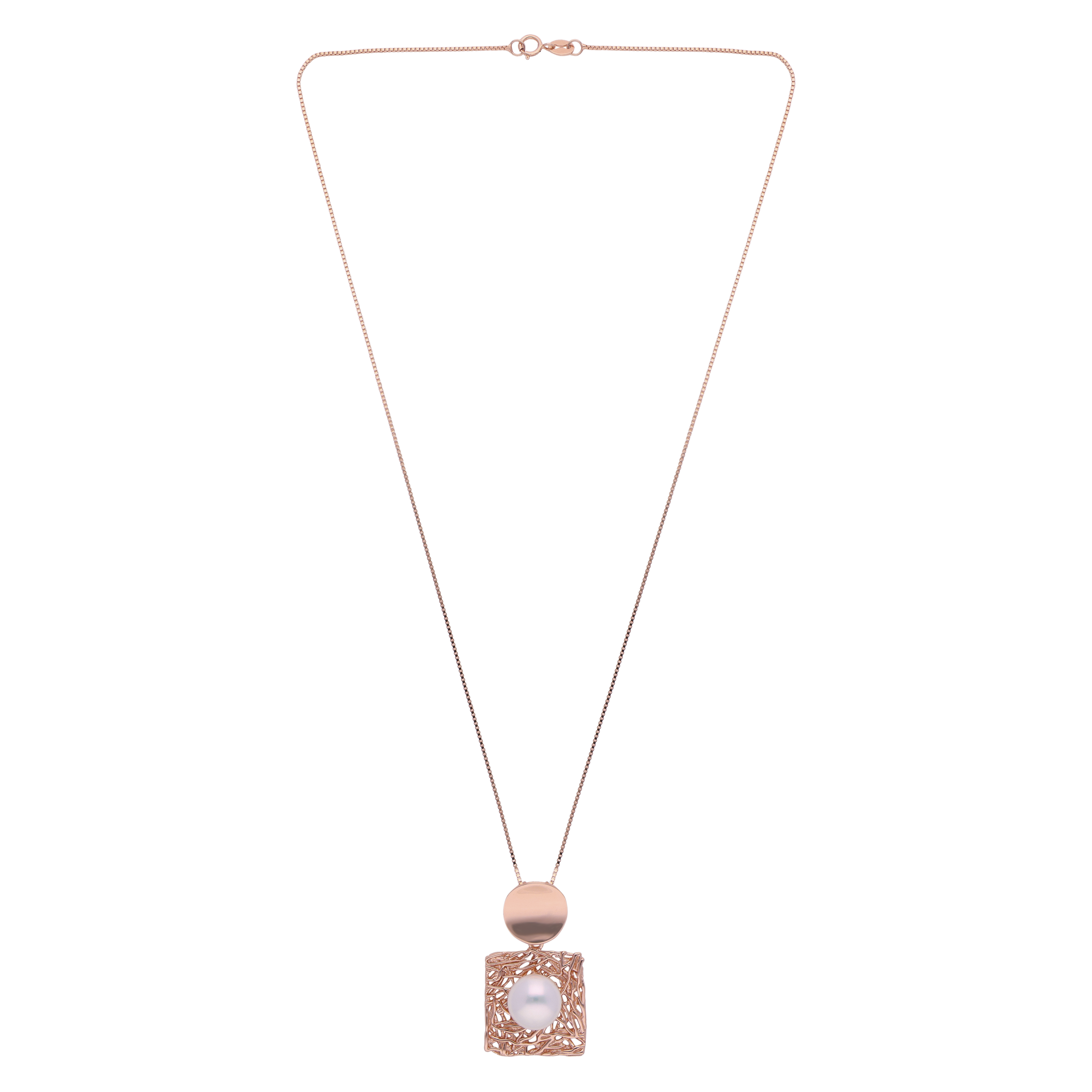 Pearl Radiance: Intricately Designed Sterling Silver Pendant with Rose Gold Polish and Pearl Accent | SKU : 0019892214, 0019892207
