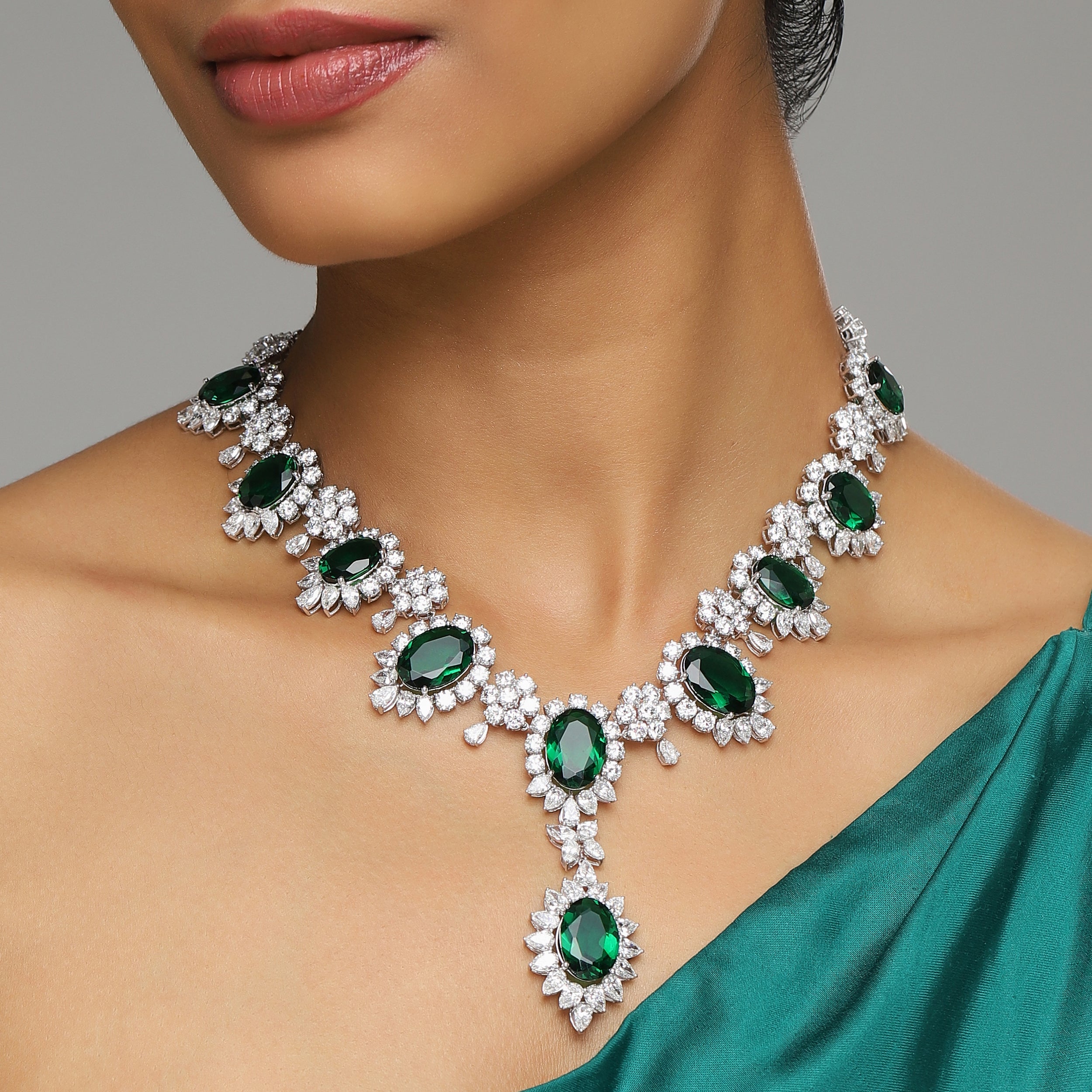 Round Brilliant-Pear-Marquise Oval Green Gems Lab-Grown Solitaire Diamonds Necklace| SKU : 0020186791 - crash.club by CKC