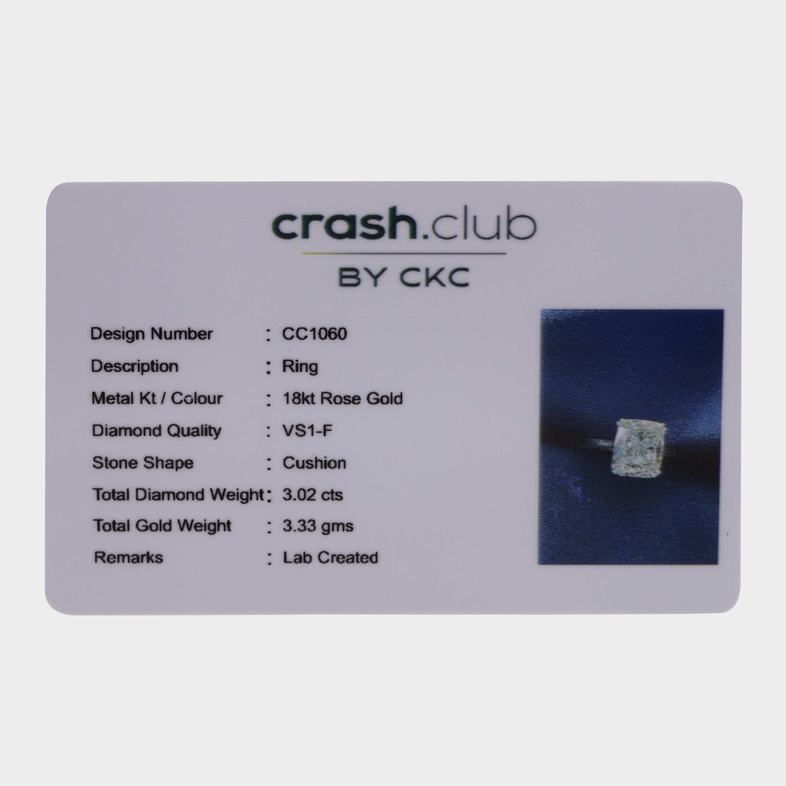 Cushion Cut 3.02 Carat Lab-Grown Solitaire Diamond | SKU : 0020232764 - crash.club by CKC