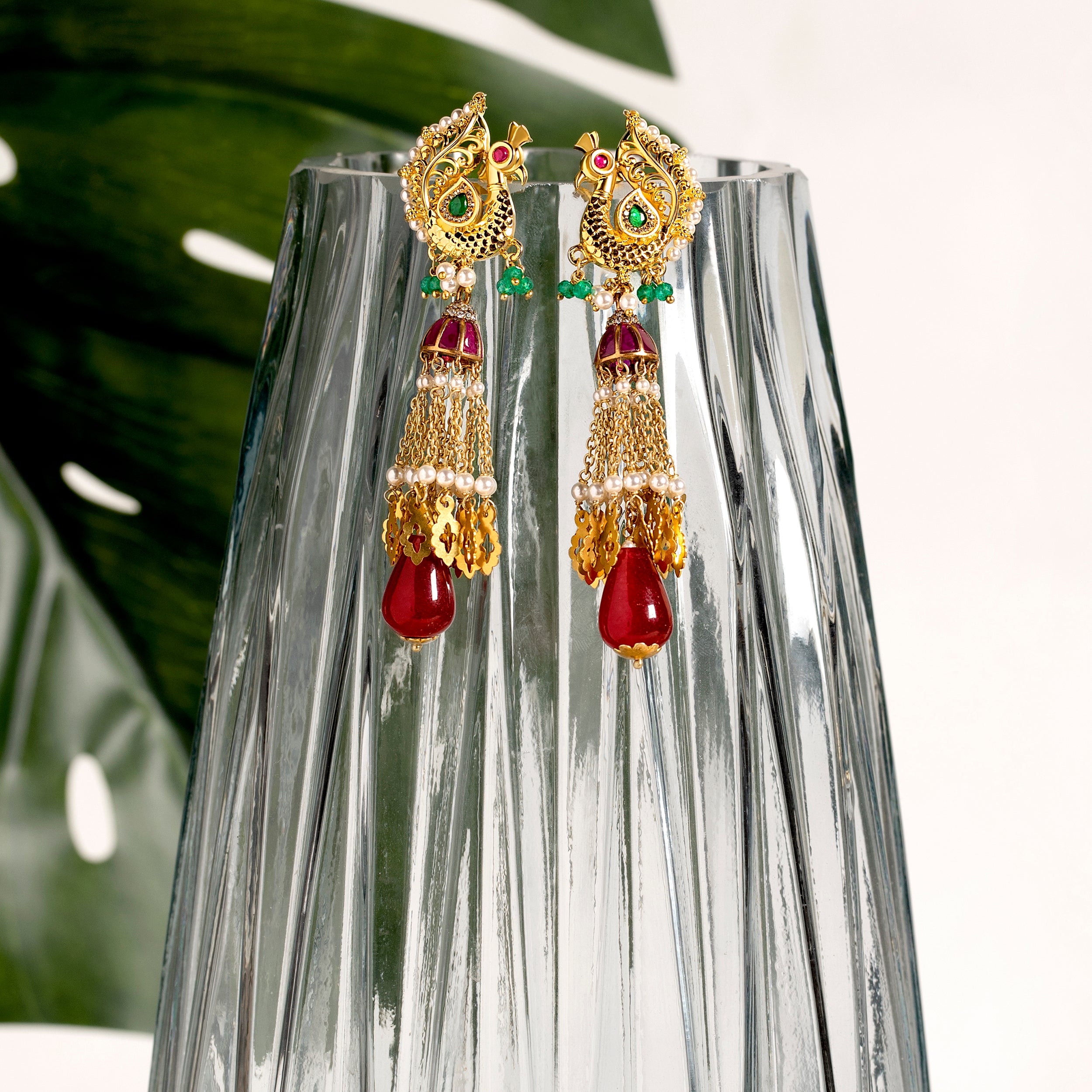 Intricately Crafted Sterling Silver Peacock Gemstone Eardrops | SKU : 0020233112 - crash.club by CKC