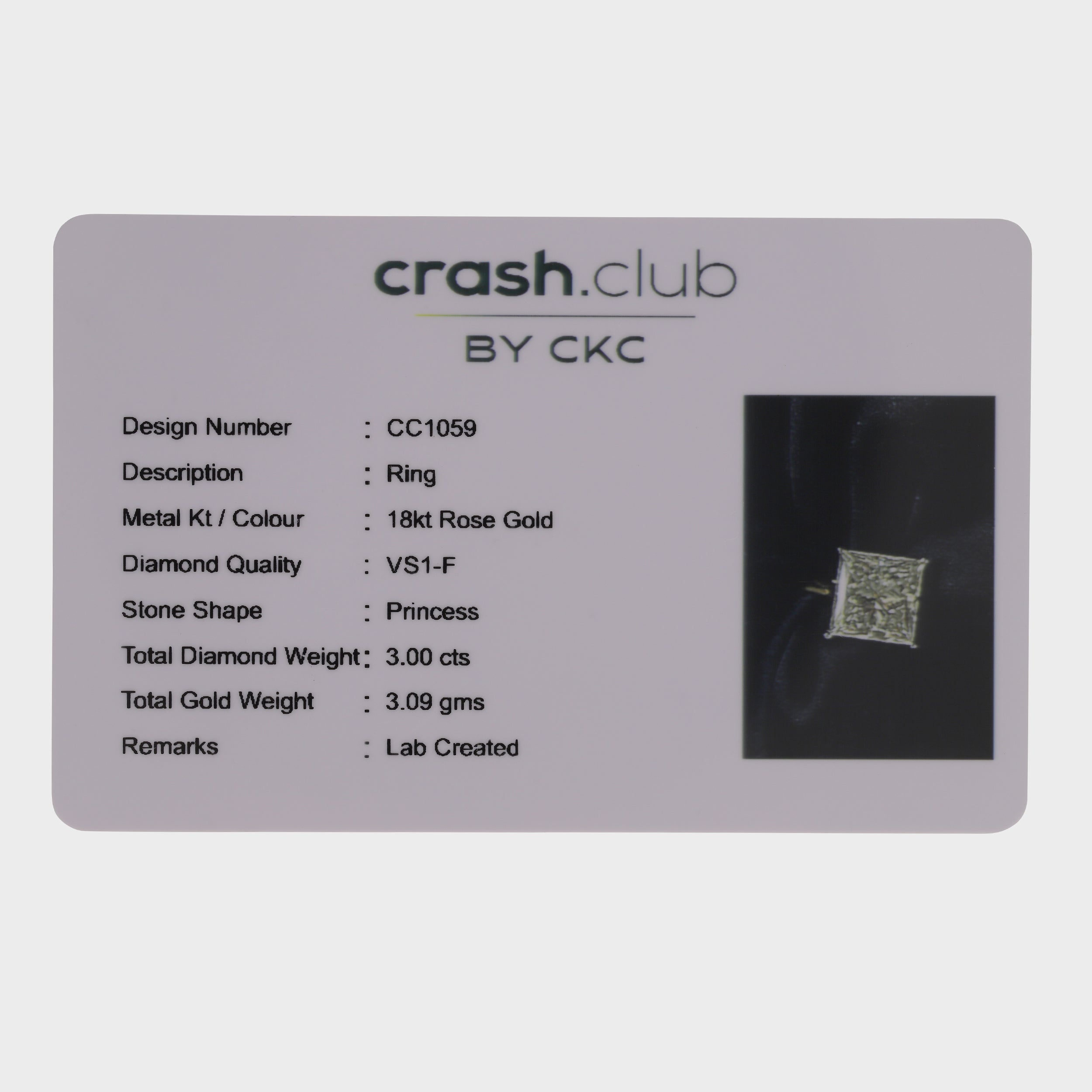 Princess Cut 3.00 Carat Lab-Grown Solitaire Diamond Ring | SKU : 0020245986 - crash.club by CKC