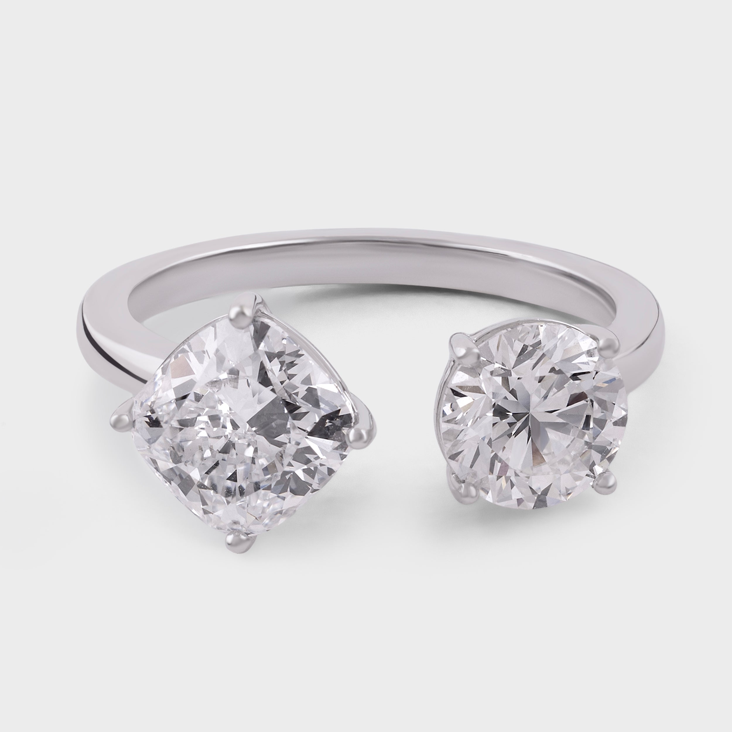 Round Brilliant 1.01 Carat and Cushion Cut 1.56 Carat Lab Grown Solitaire Diamond White Gold 18K Ring | SKU : 0020264079