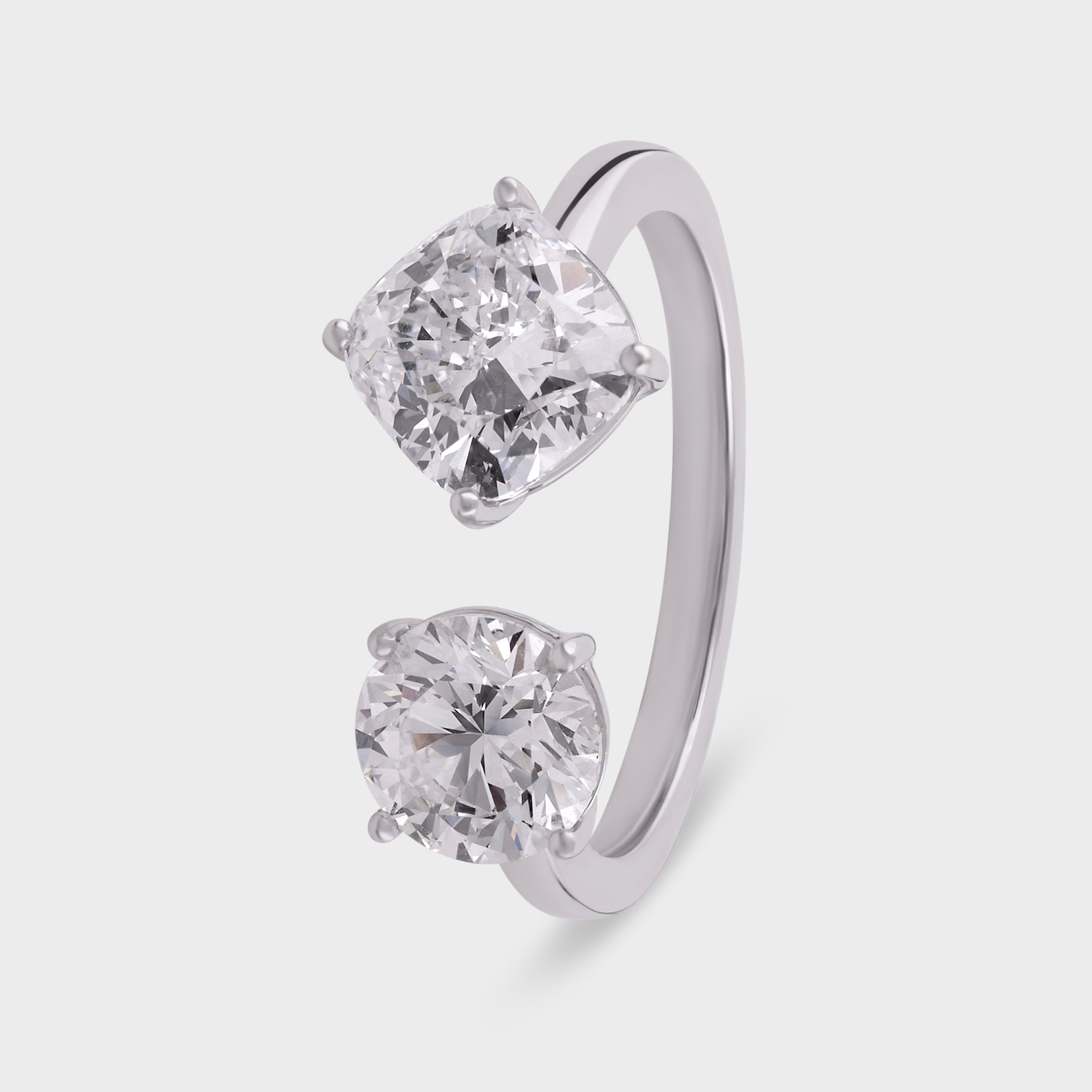 Round Brilliant 1.01 Carat and Cushion Cut 1.56 Carat Lab Grown Solitaire Diamond White Gold 18K Ring | SKU : 0020264079