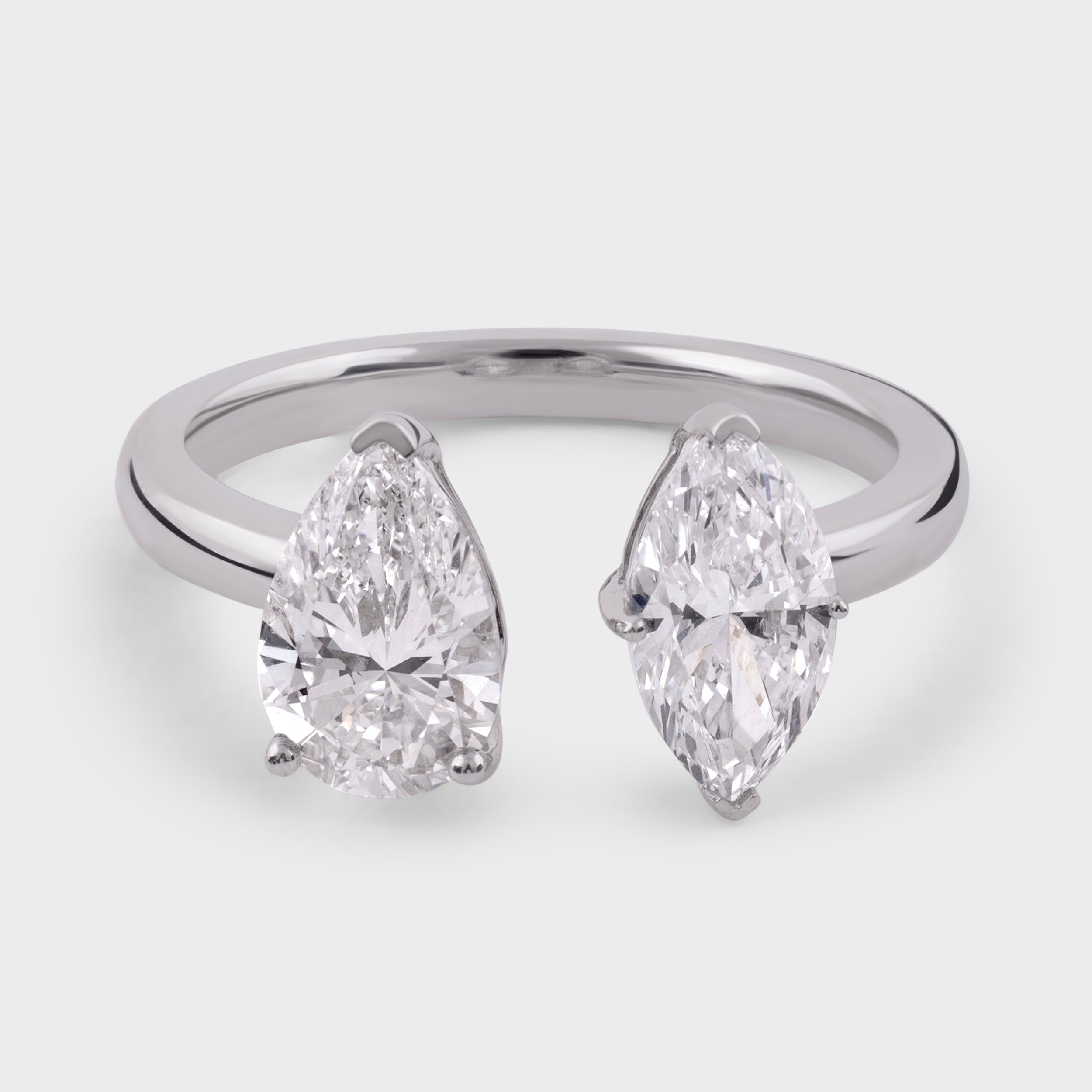 Pear Shape 1.00 Carat and Marquise Shape 0.78 Carat Lab Grown Solitaire Diamond White Gold 18K Ring | SKU : 0020264086