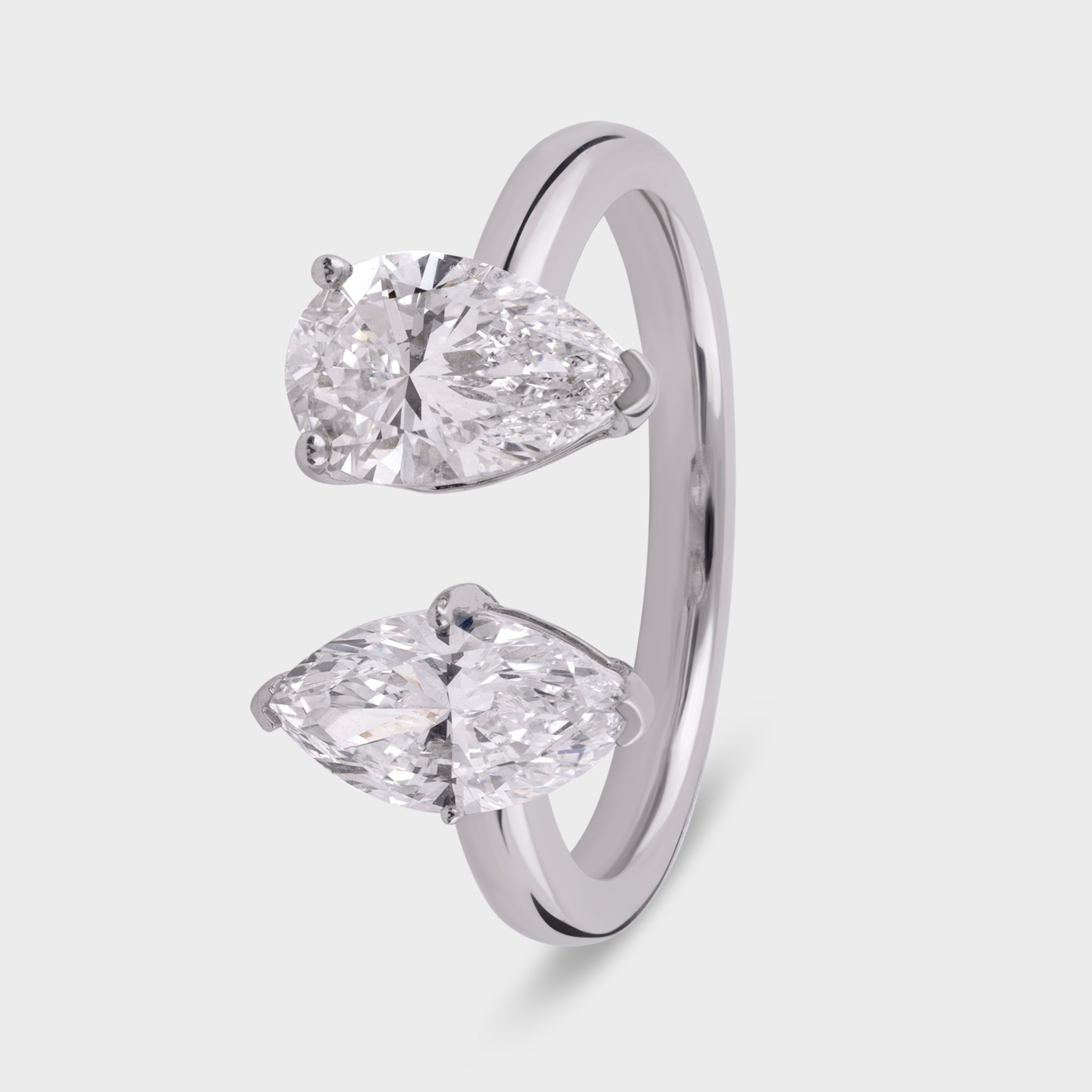 Pear Shape 1.00 Carat and Marquise Shape 0.78 Carat Lab Grown Solitaire Diamond White Gold 18K Ring | SKU : 0020264086