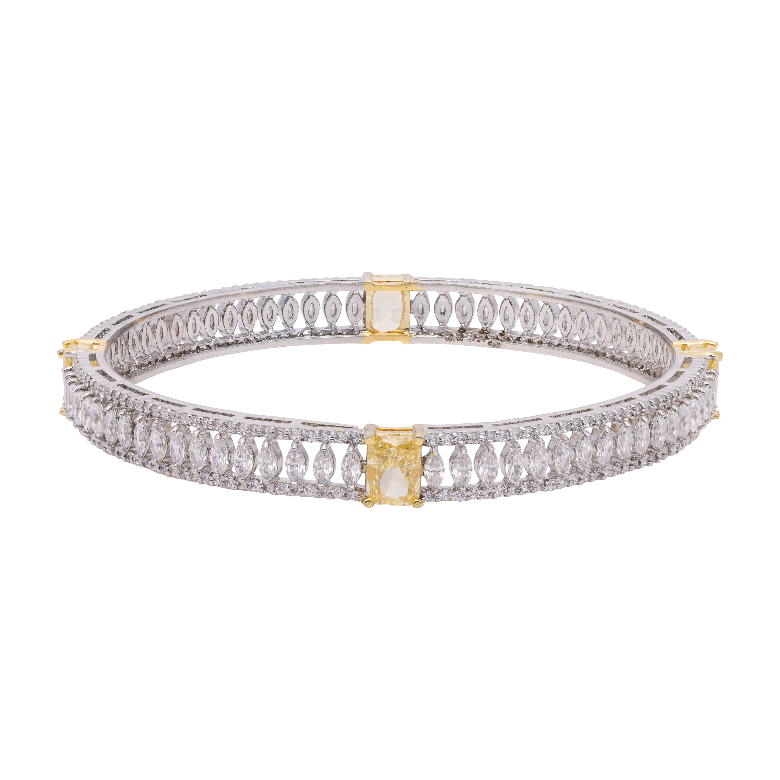 Elegant Fancy Shaped Sterling Silver Cubic Zirconia Studded Bangle Pair | SKU : 0020289775 - crash.club by CKC