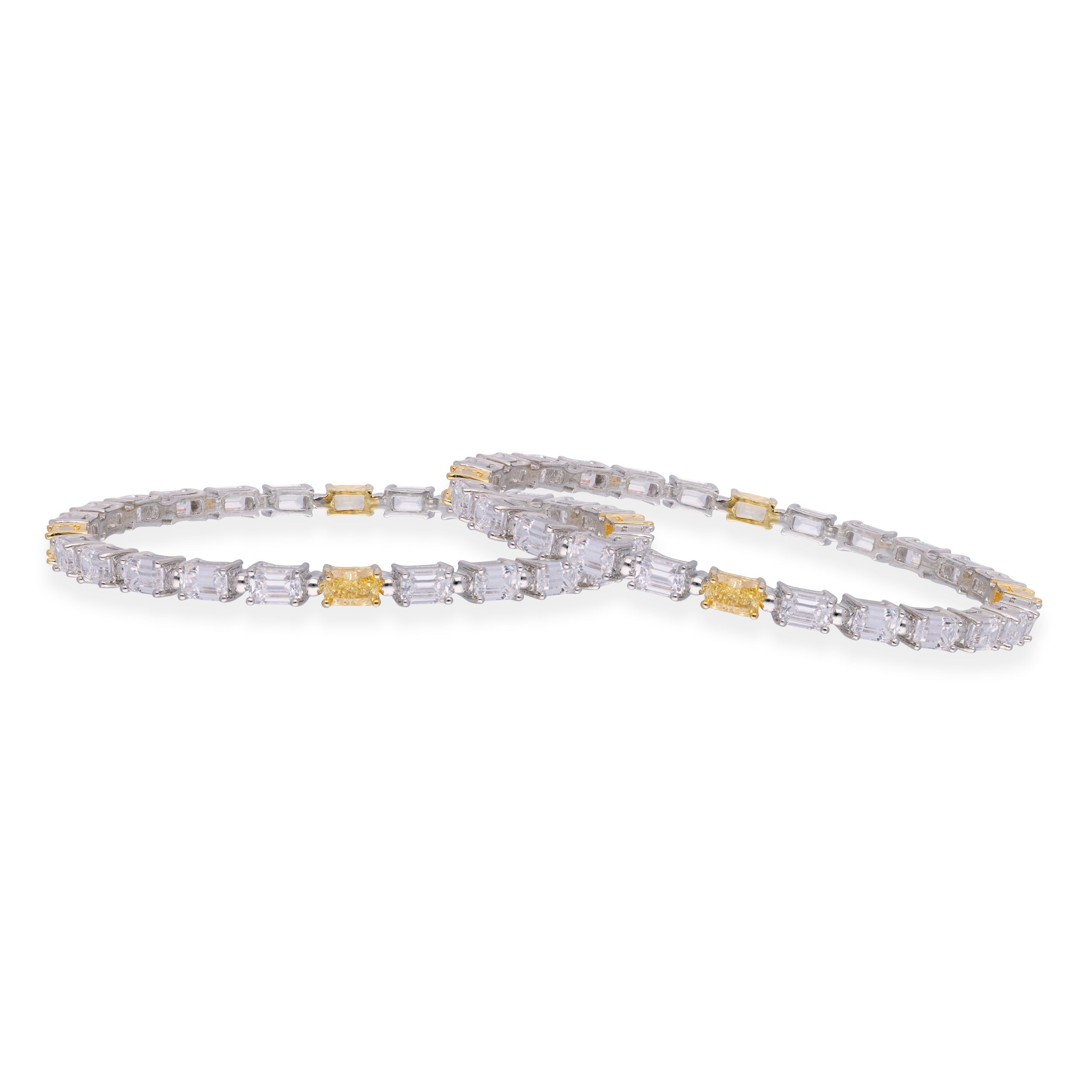 Sterling Silver Bangles with Emerald Cut Cubic Zirconia | SKU : 0020289799 - crash.club by CKC