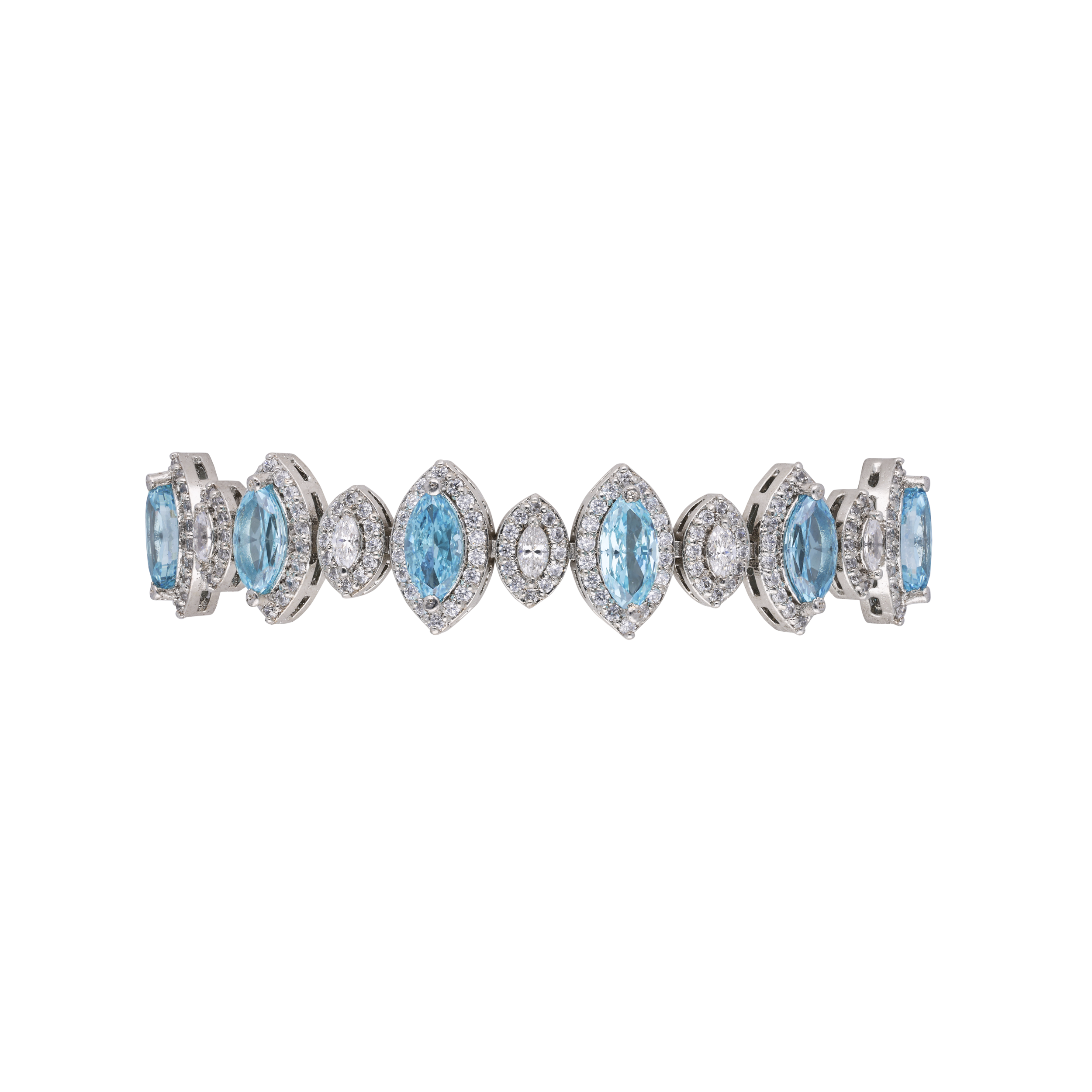 Sterling Silver Bracelet with Marquise Cubic Zirconia and Blue Gem Accents | SKU : 0020289836 - crash.club by CKC