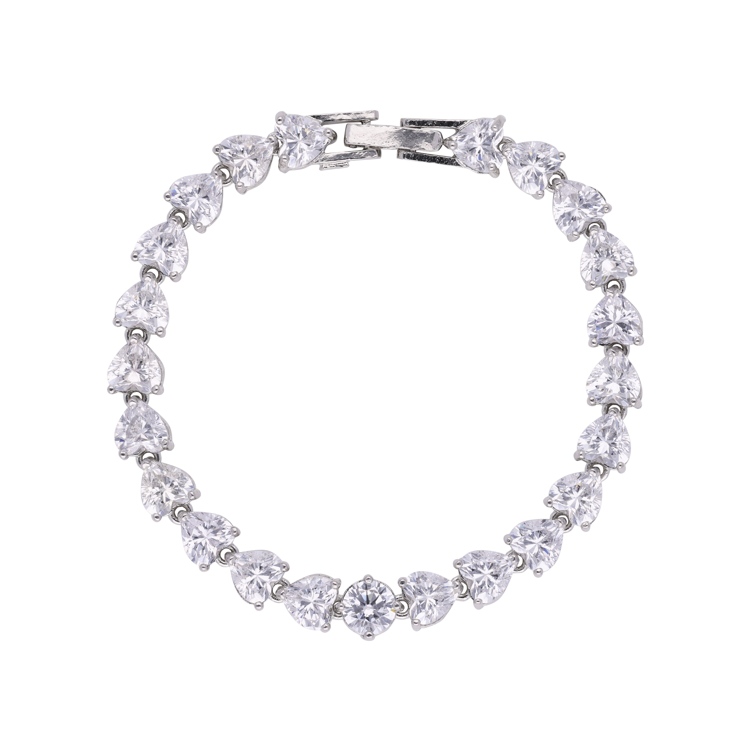 Sterling Silver Flexible Bracelet with Heart Shaped Solitaire Cubic Zirconia | SKU : 0020289959 ,0020289935, 0020289942, 0020289997 - crash.club by CKC