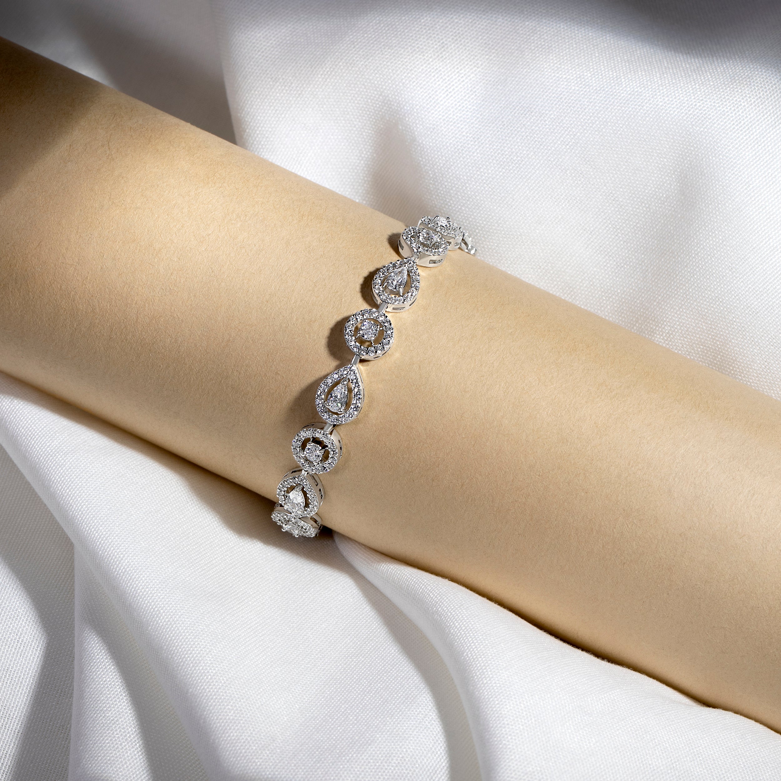 Sterling Silver Flexible Bracelet with Fancy Design and Cubic Zirconia | SKU : 0020289980, 0020289973, 0020289966 - crash.club by CKC