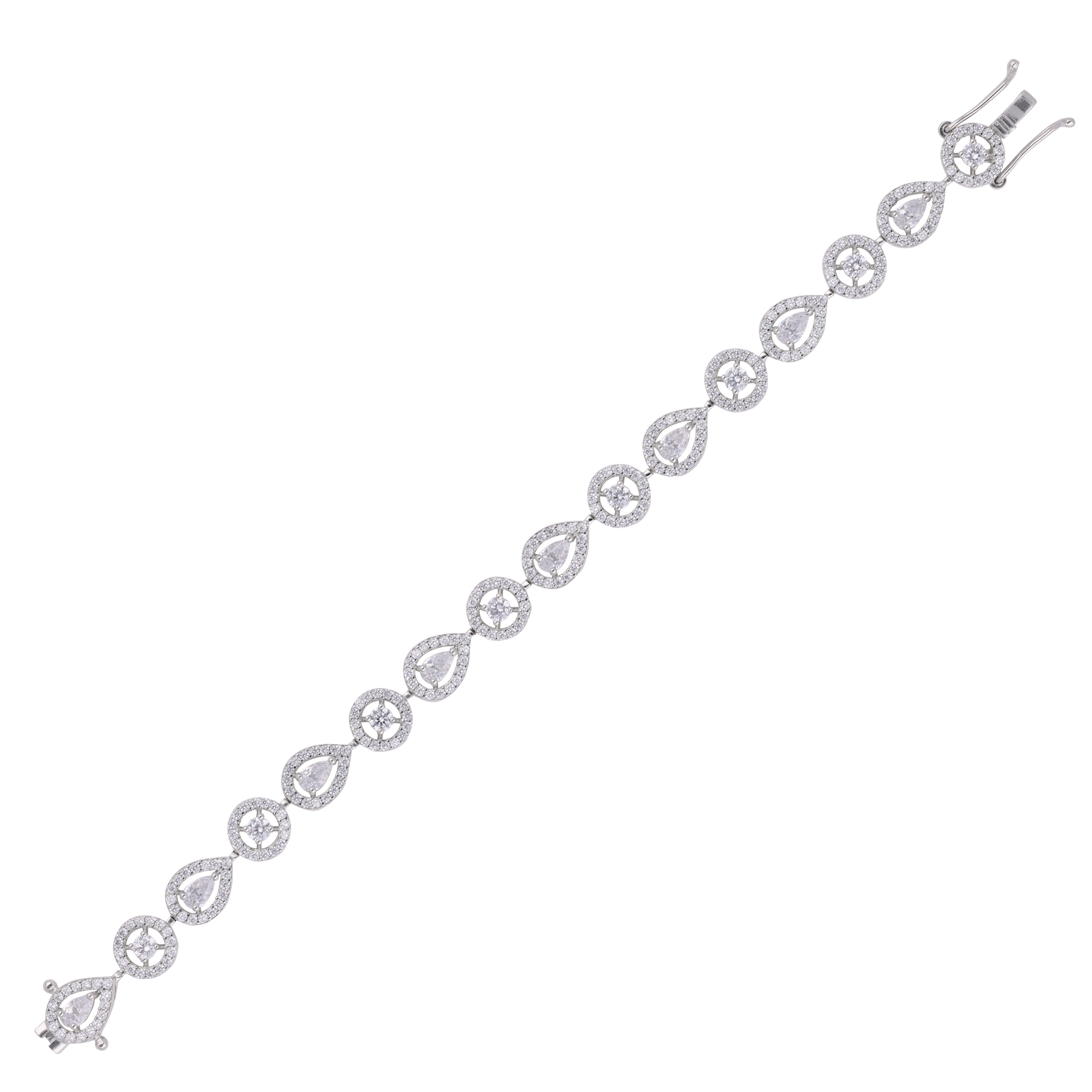 Sterling Silver Flexible Bracelet with Fancy Design and Cubic Zirconia | SKU : 0020289980, 0020289973, 0020289966 - crash.club by CKC