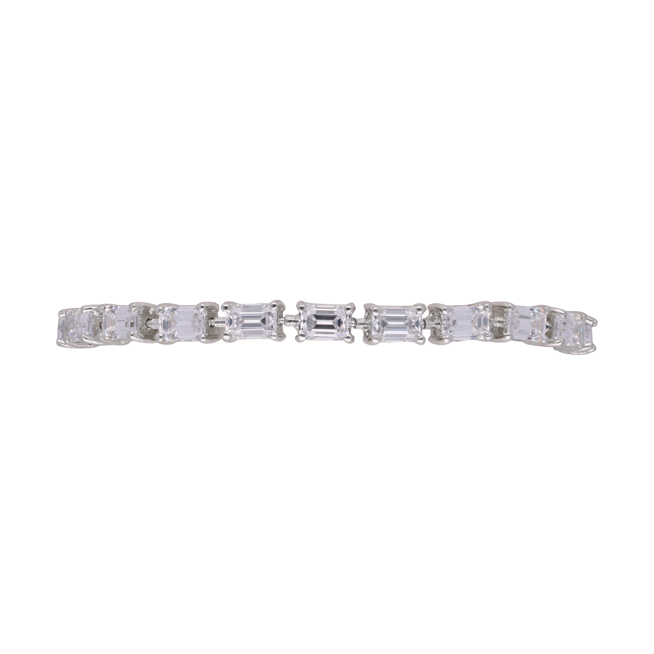 Sterling Silver Flexible Bracelet with Emerald Cut Cubic Zirconia | SKU : 0020290016 , 0003394854