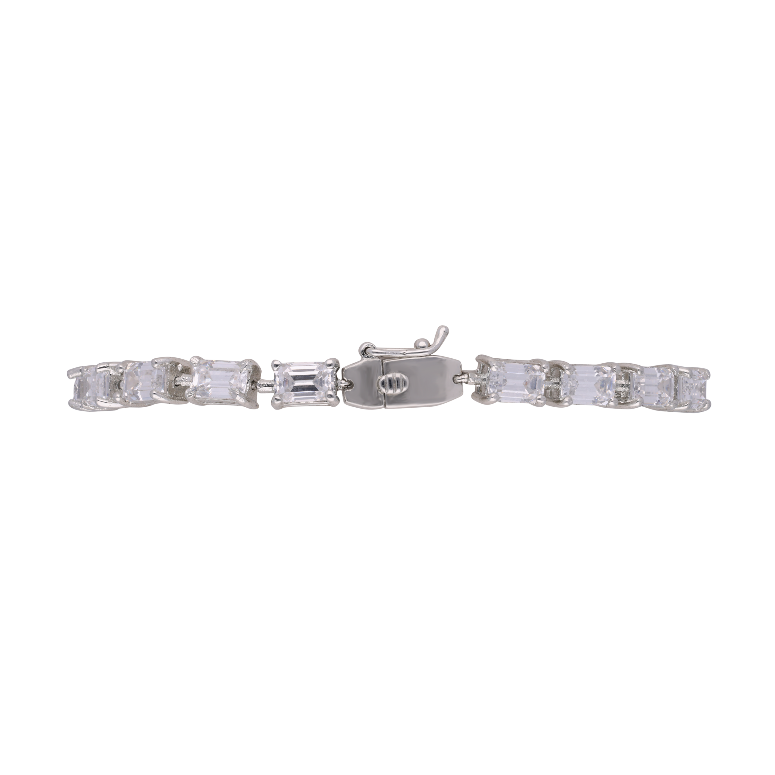 Sterling Silver Flexible Bracelet with Emerald Cut Cubic Zirconia | SKU : 0020290016 , 0003394854