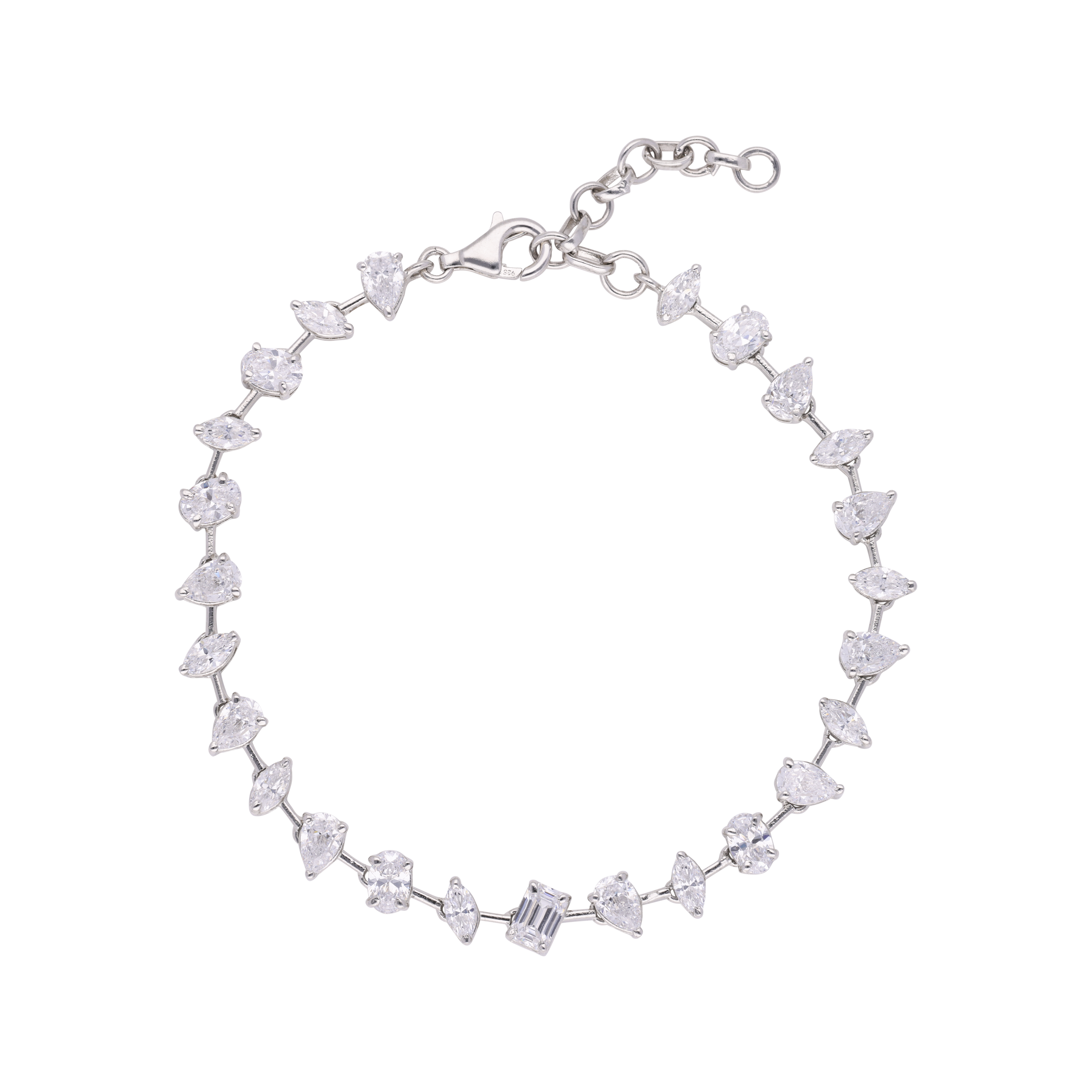 Sterling Silver Bracelet with Fancy Shaped Cubic Zirconia | SKU : 0020290108 - crash.club by CKC