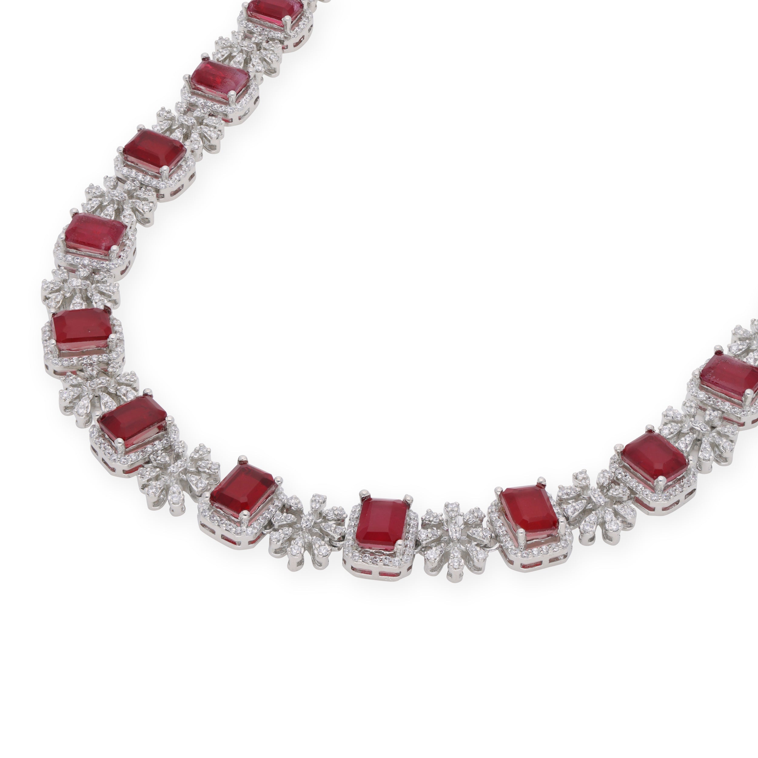 Rhine-Red Jewel and Zircon Flower Necklace_1