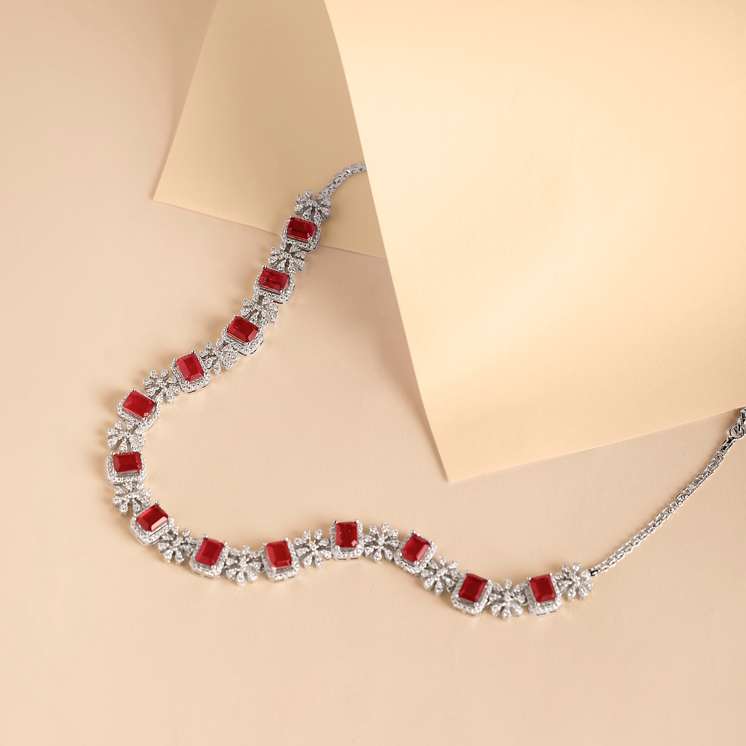 Red Jewel and Zircon Flower Necklace | SKU : 0020296780 - crash.club by CKC