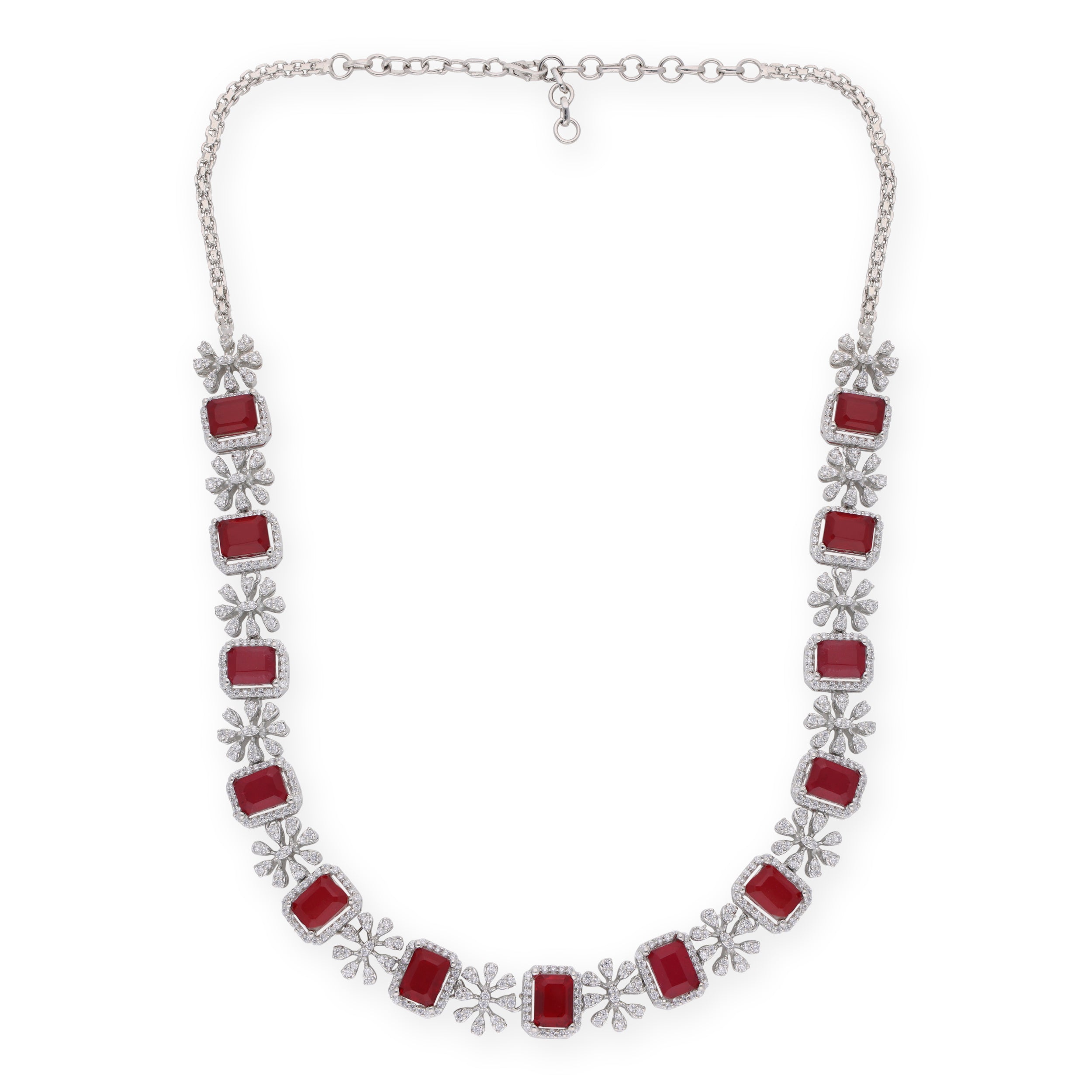 Rhine-Red Jewel and Zircon Flower Necklace_2