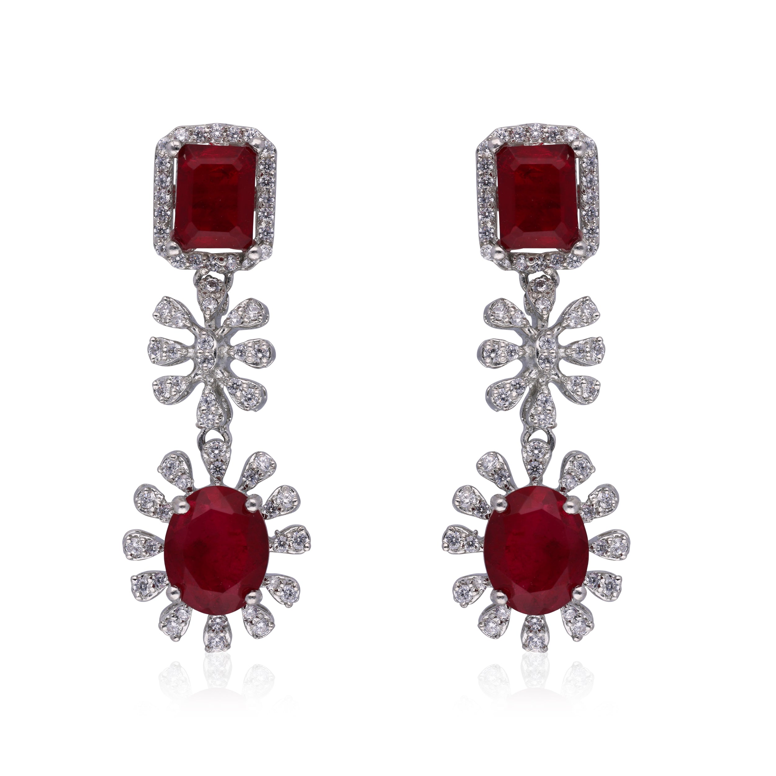 Jesel_Red Jewel and Zircon Drop Earrings-1